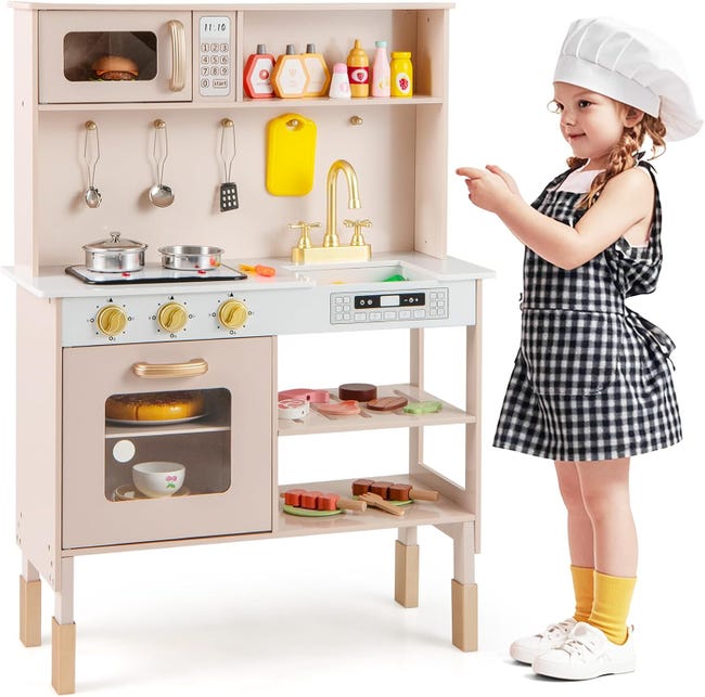 Grande Cuisine pour Enfant en Bois avec lumière et Son –avec Accessoires, évier, cuisinière et Four – pour Enfants pour des Jeux de rôle réalistes Grande Cuisine pour Enfant en Bois avec lumière et Son –avec Accessoires, évier, cuisinière et Four – pour Enfants pour des Jeux de rôle réalistes