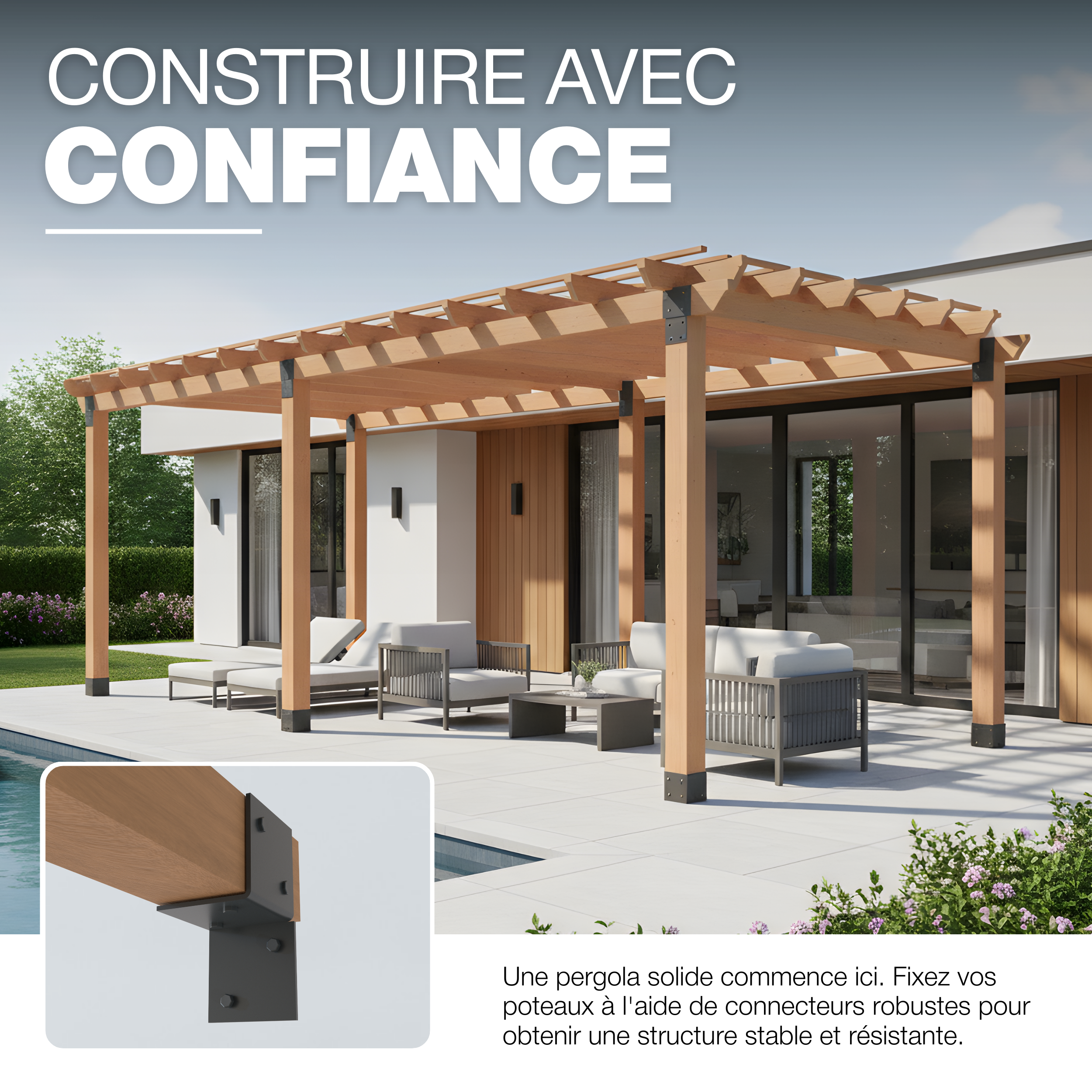 Support Mural Pergola 71x71mm Revêtement en Poudre Anthracite Support Mural pour Pergola Connecteur de Poteau en Bois, Support Mural Plat GeZu Impex - 5