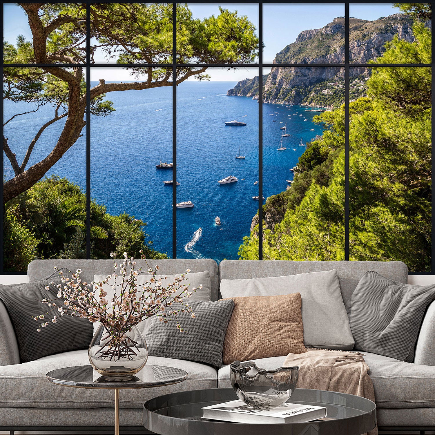 Sticker mural trompe l'oeil couché de soleil plage - Art Déco Stickers
