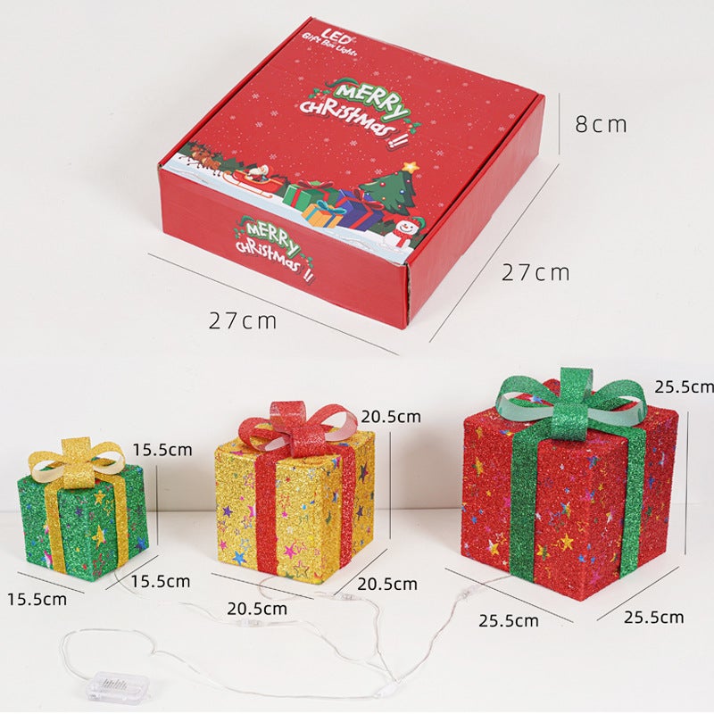 Juego de 3 cajas de regalo iluminadas para Navidad, cajas de regalo iluminadas con control remoto, decoraciones navideñas - 5