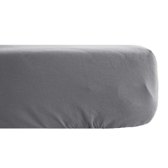 Drap housse uni 180x200 cm bonnet 35 cm percale de coton MANOIR gris Ardoise