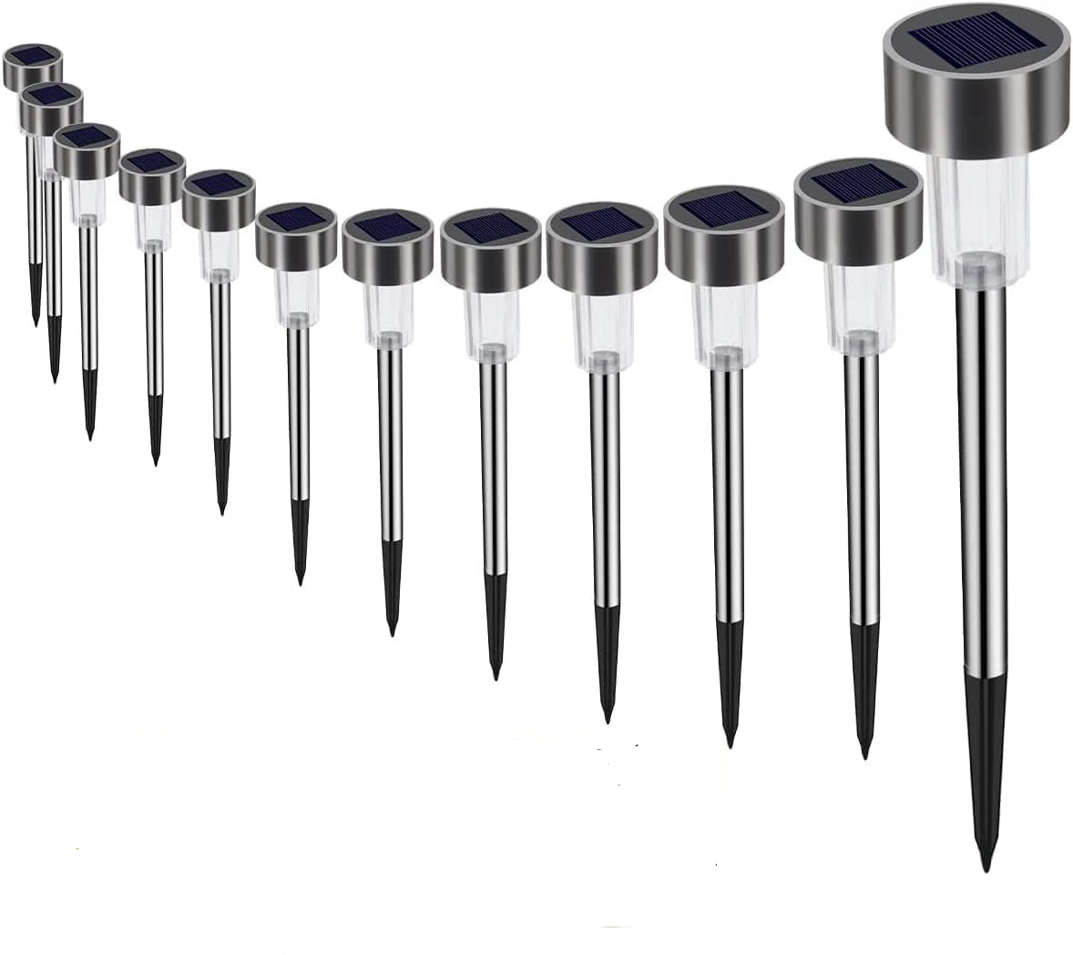 Zestaw lamp solarnych do ogrodu, 12 wodoodpornych lampek LED ze stali nierdzewnej do ścieżek ogrodowych (kolorowe światła)