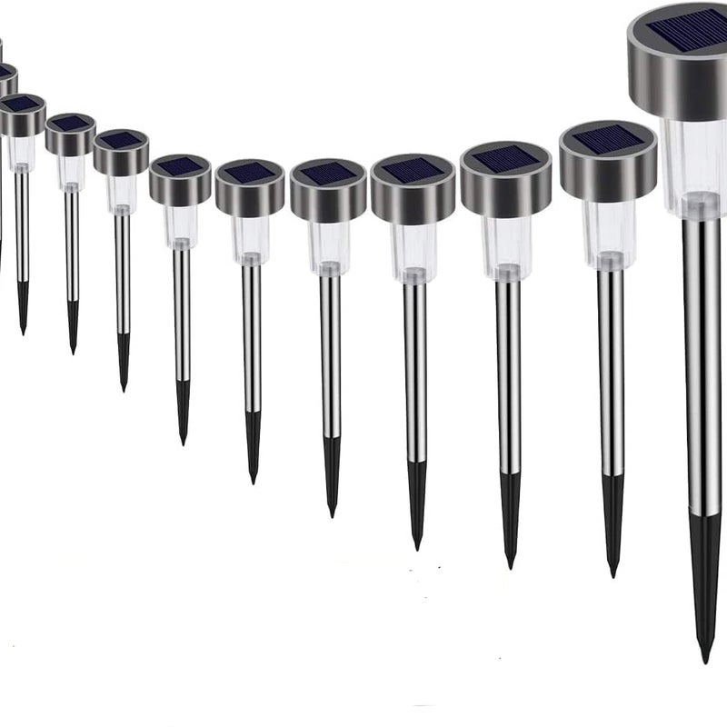 Zestaw lamp solarnych do ogrodu, 12 wodoodpornych lampek LED ze stali nierdzewnej do ścieżek ogrodowych (kolorowe światła)