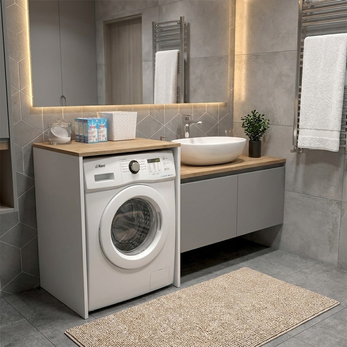 Mueble para lavadora y secadora ahorraespacio en melamina Laven - 2