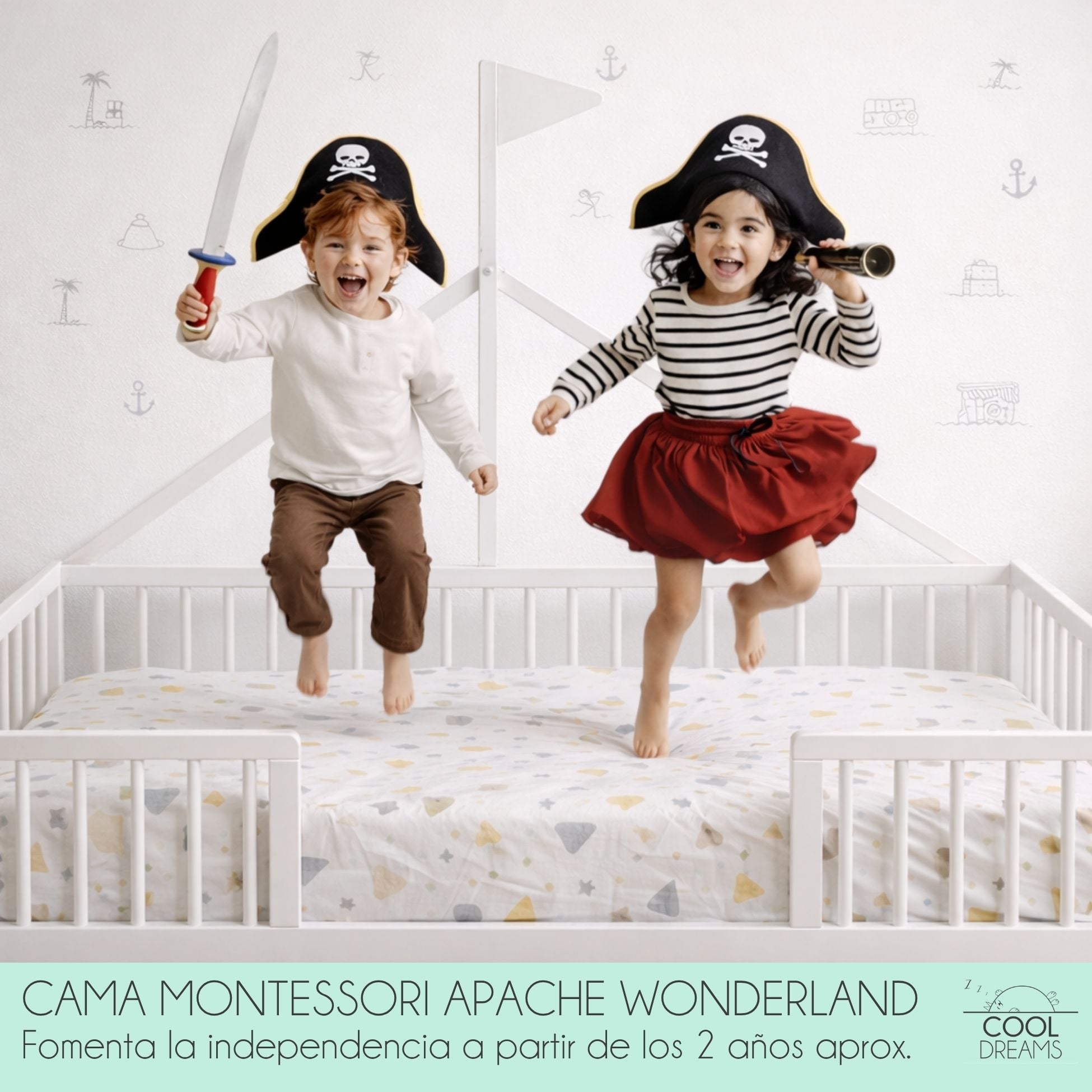 Cama infantil tipi 140x70 tipo Montessori Apache Wonderland de madera de haya y color blanco - 2