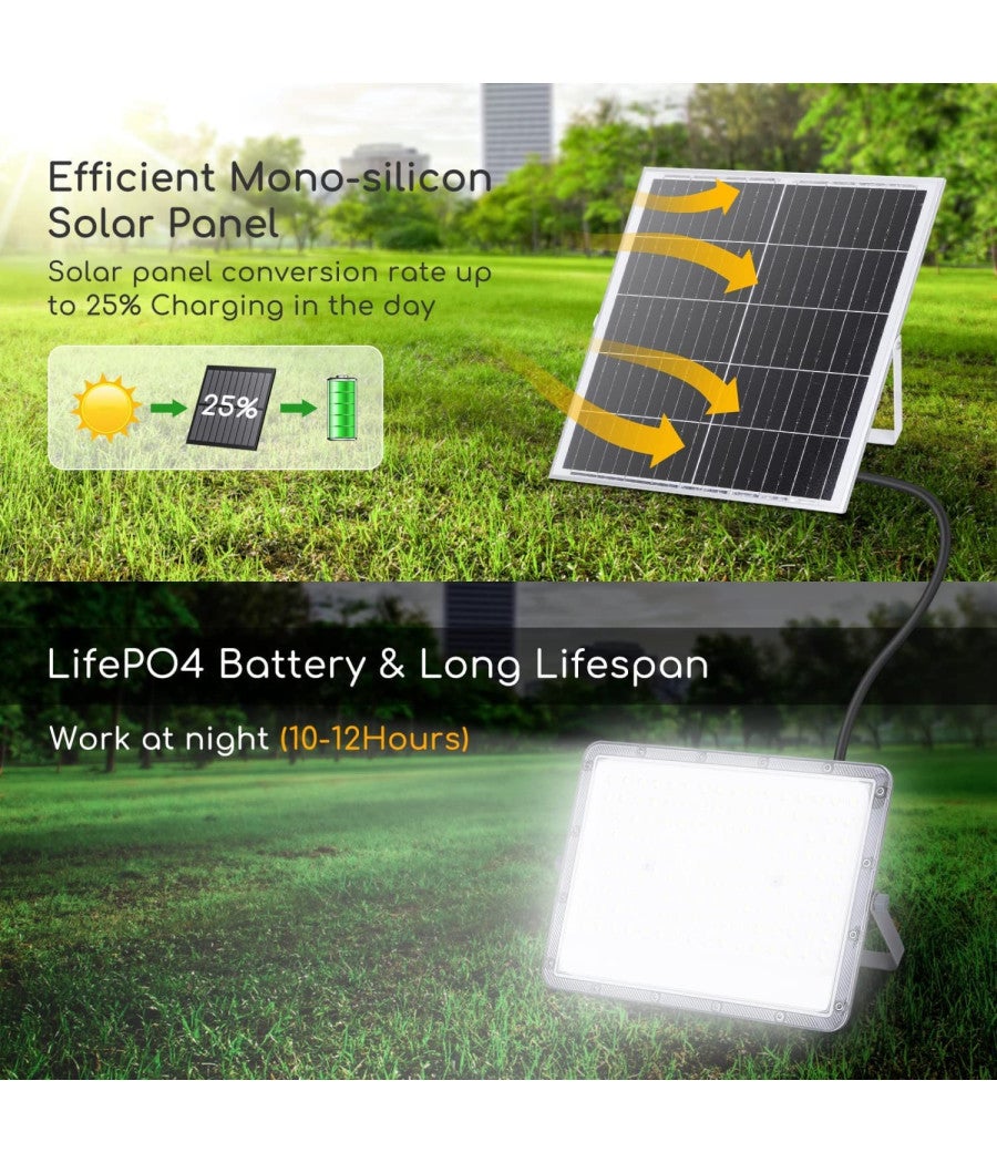 Faretto Solare Esterno 200W 6500K FARO - Con Pannello Solare E Telecomando, IP67, Classe A - Foto 5