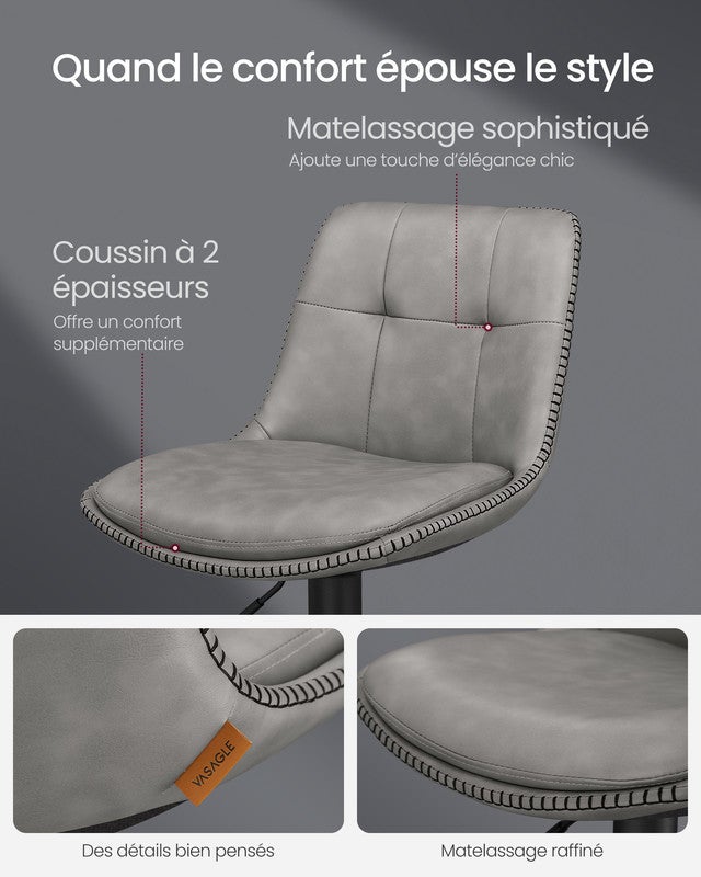 Tabourets de Bar, Lot de 4, Siège Pivotant à Hauteur Réglable, en PU, avec Dossier et Repose-Pieds, Gris Tourterelle - 3