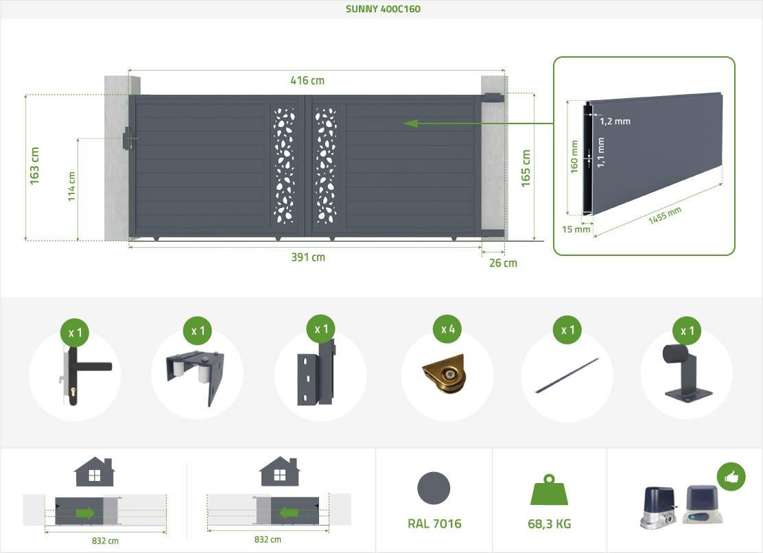 SUNNY 400C160 pacchetto cancello scorrevole 4m + 2 pali H.190cm - 2
