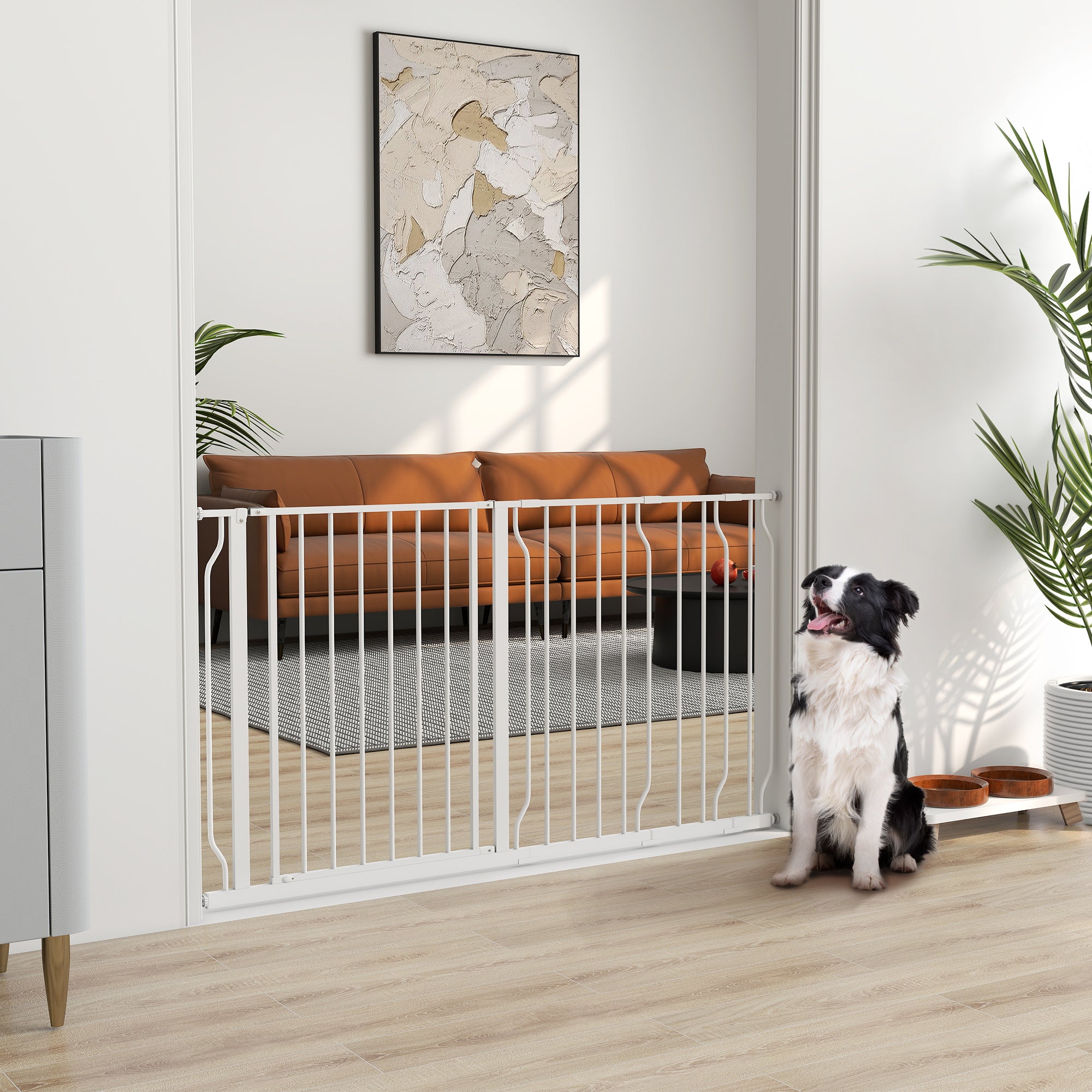 Barrera de Seguridad PawHut Acero, ABS Blanco 145x3,8x76 cm - 2