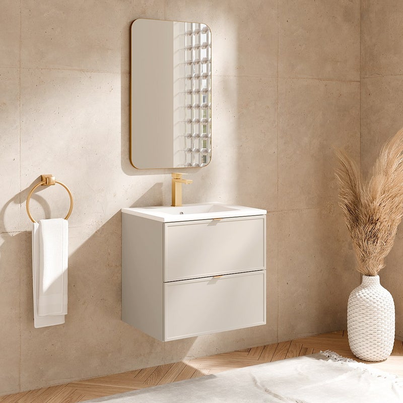 Wisząca szafka łazienkowa z umywalką wpuszczaną – beżowa – 60 cm – ONDIL