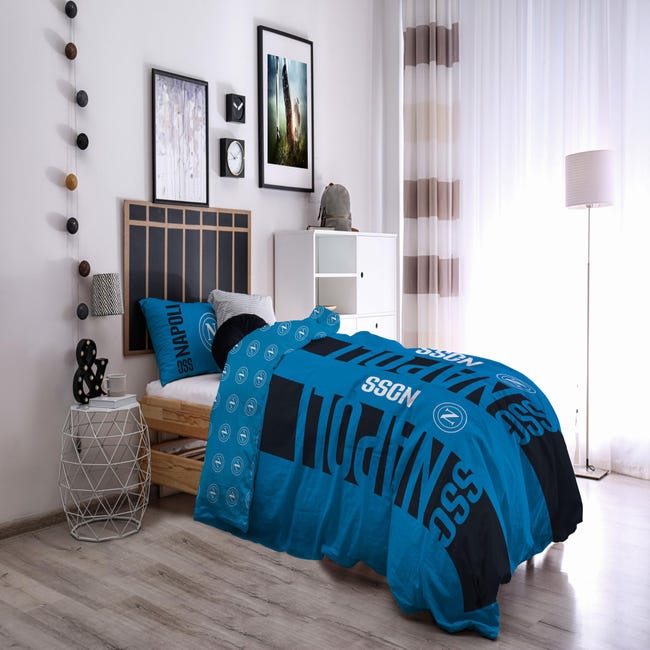 KLJFIGUT Copripiumino Singolo 135x200 Cm Con 2 Federe 50x80 Cm - Morbida Microfibra Con Cerniera - Design Calcio Azzurro Per Bambini