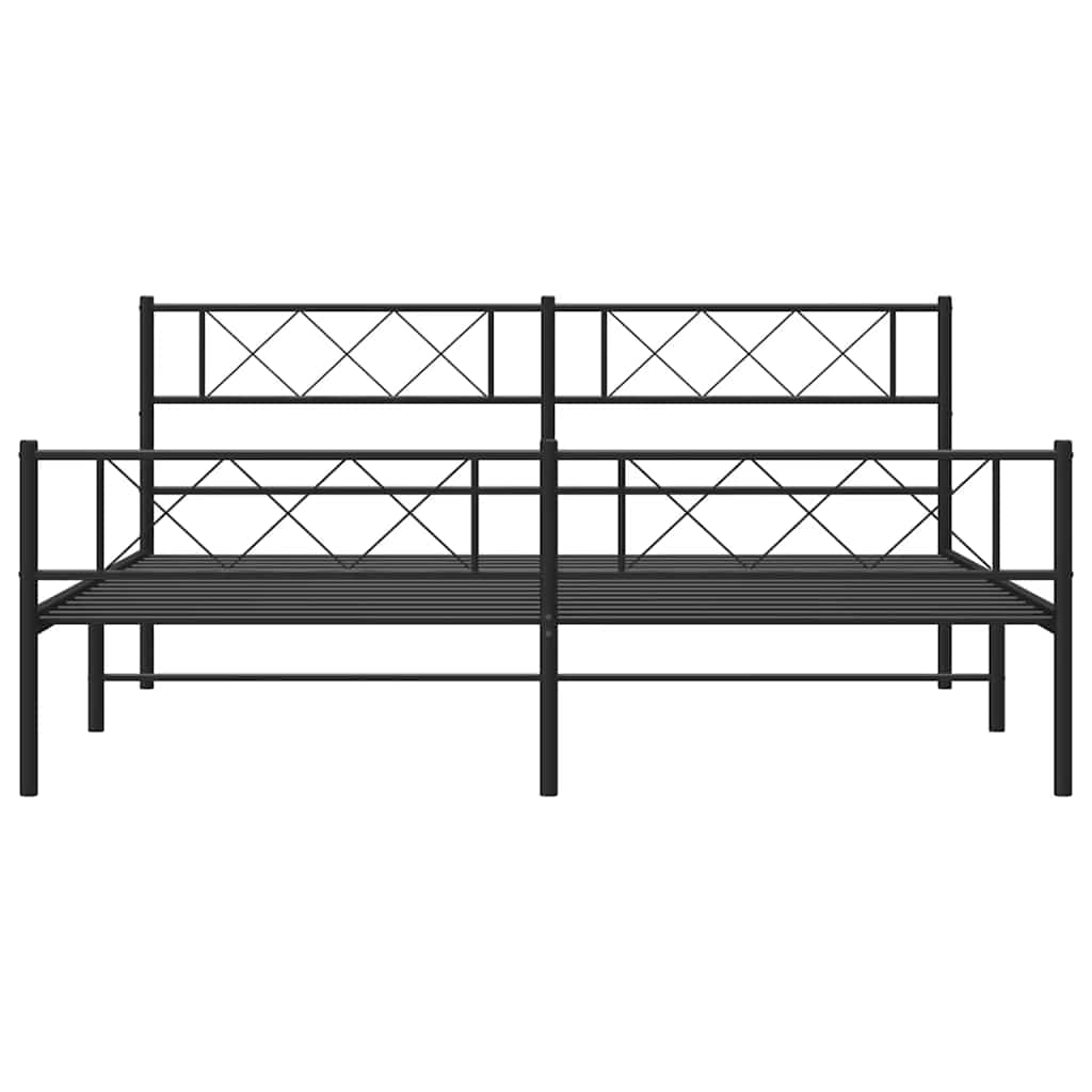 Estructura de cama sin colchón con estribo, de metal negro, para dormitorio, 193 × 203 cm - 5