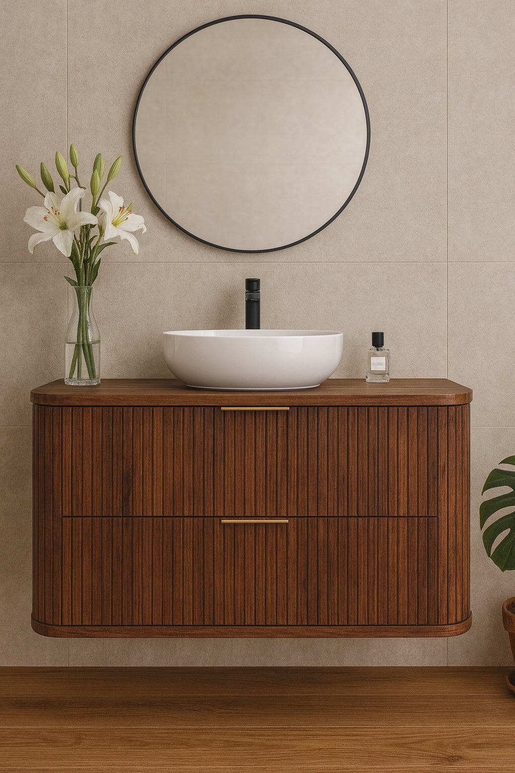 Meuble sous-vasque à suspendre GLAMOUR coloris noyer foncé 100 cm - 2