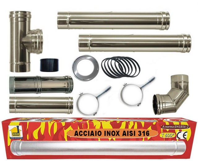 INOX kit conduits de fumée poêle à granulés dn 80 tube en acier 316 réglable 600 CE Made in Italy UNI 1856-2
