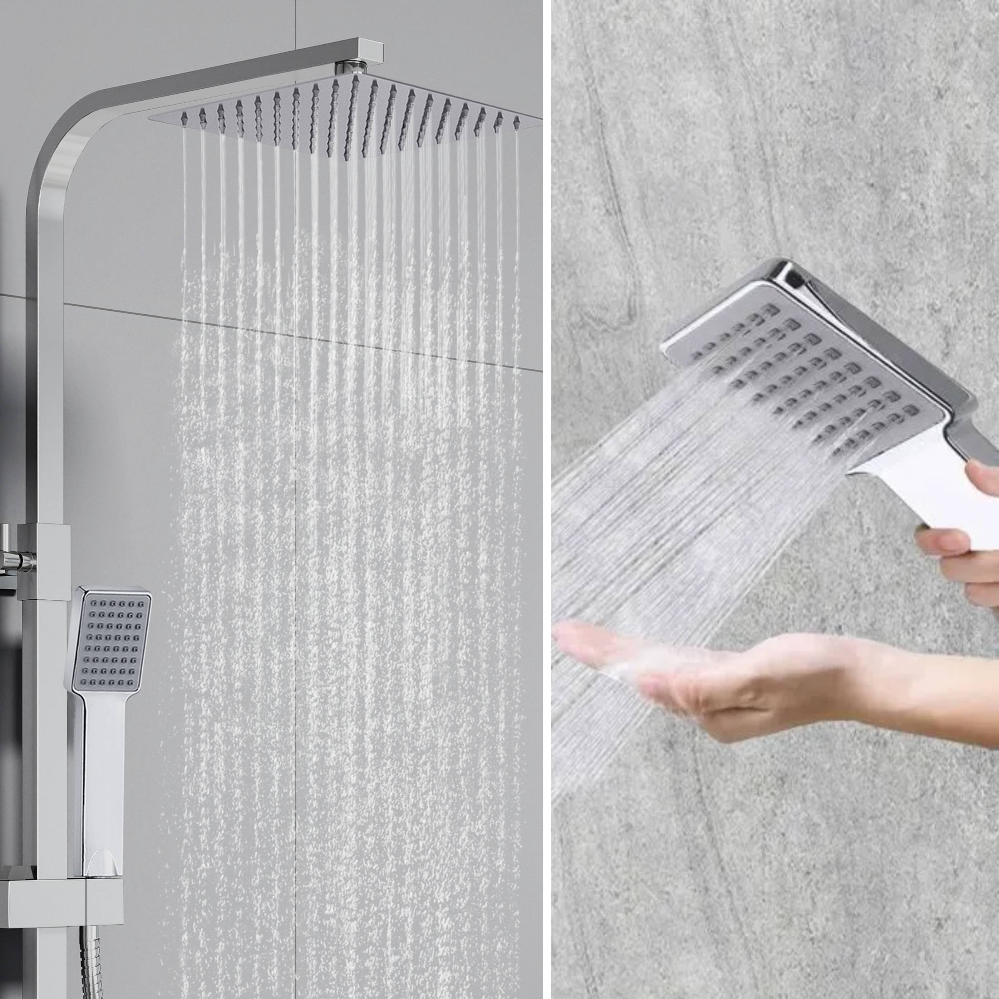 Ensemble de salle de bain colonne de douche thermostatique carrée chromée à hauteur réglable AICA - 6