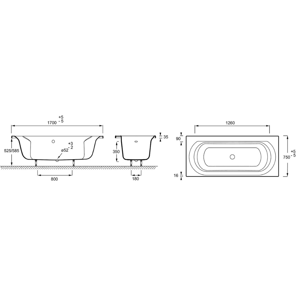 Baignoire droite JACOB DELAFON Elise, deux places + nettoyant 180 X 80 - 5