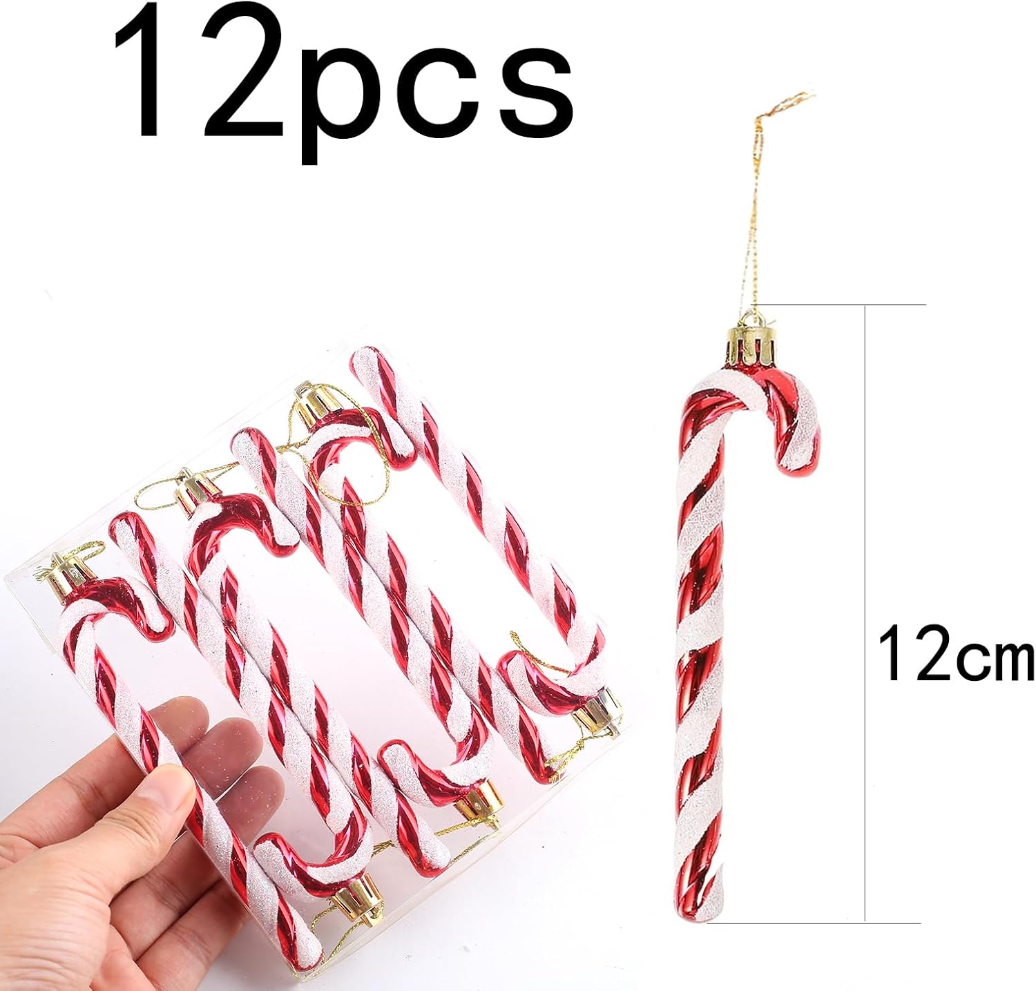 Lot de 12 décorations de Sapin de Noël en Forme de Canne à Sucre d'orge (Blanc/Rouge) - 2