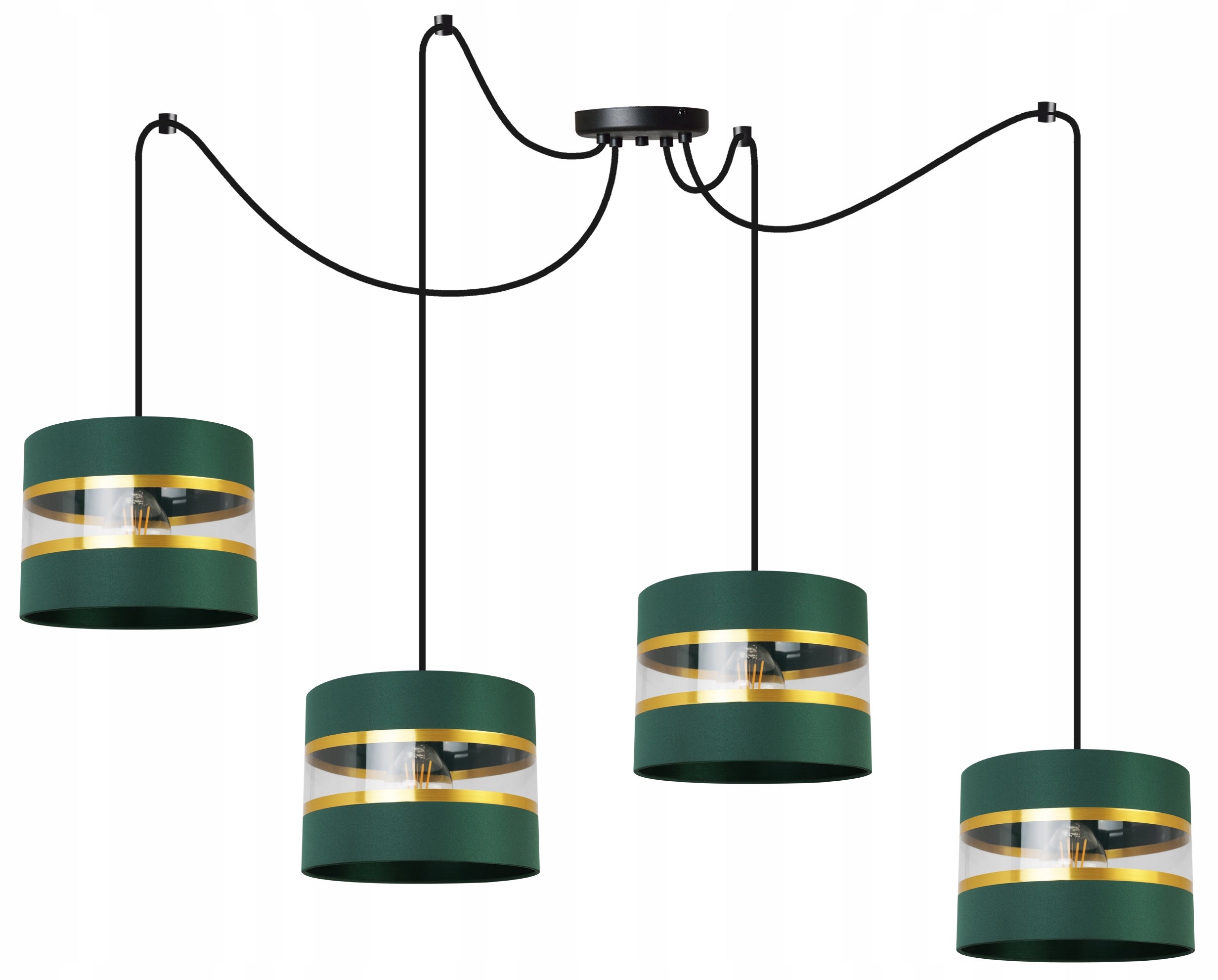 Lampa sufitowa wisząca Spider Elegance Gold modern 4xE27 abażur walec czarno/zielony Light Home LH