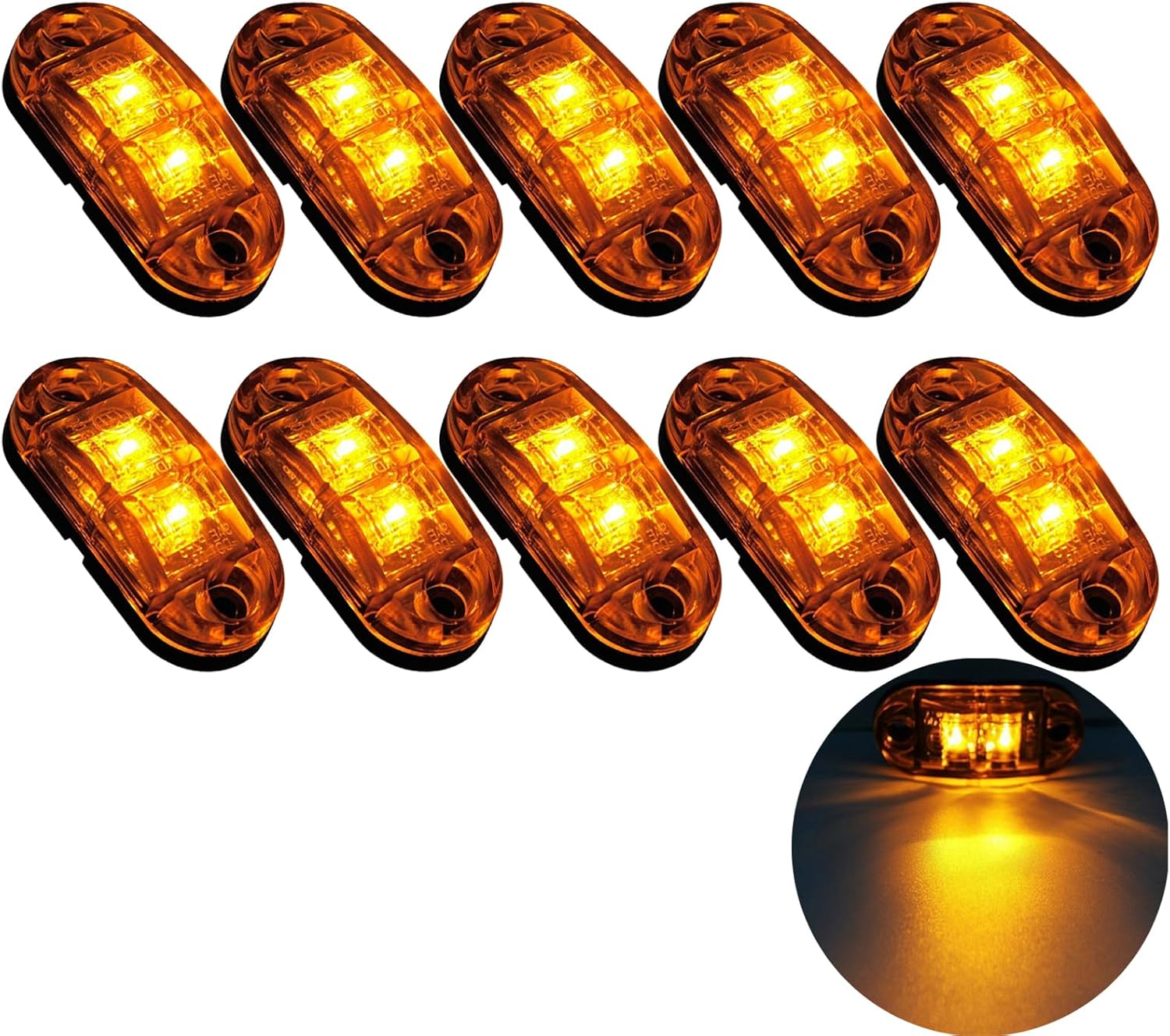 10x Żółte Światła Obrysowe Boczne 12/24V LED - Wodoszczelne, Idealne do Ciężarówek, Przyczep, Kamperów, Przyczep kempingowych