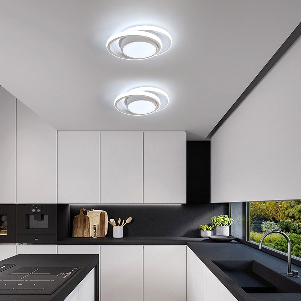 GOECO Plafonnier LED moderne 32W 2500lm 6500K Lumière blanche Luminaire de plafond Rond pour Couloir Chambre Cuisine Salon - Blanc - Taille: 27*22*6cm - 4
