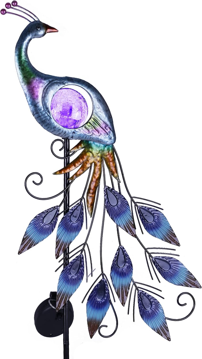 Zewnętrzne lampy solarne LED, metalowa figurka pawia o wysokości 80 cm, idealna do oświetlenia tarasu, balkonu lub ogrodu.