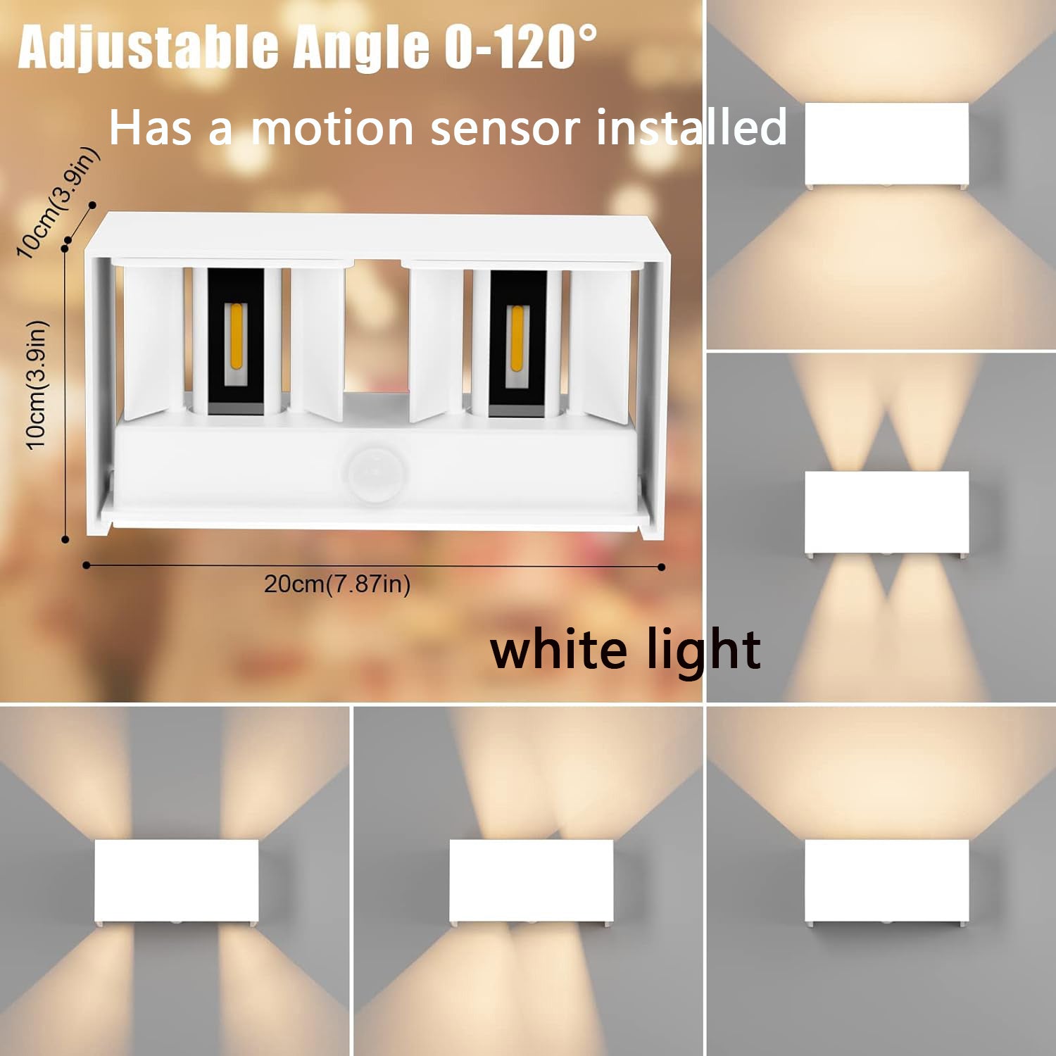Wewnętrzna/zewnętrzna lampa ścienna LED24W z czujnikiem ruchu, białe światło 3000K, wodoodporna lampa ścienna IP65, biała