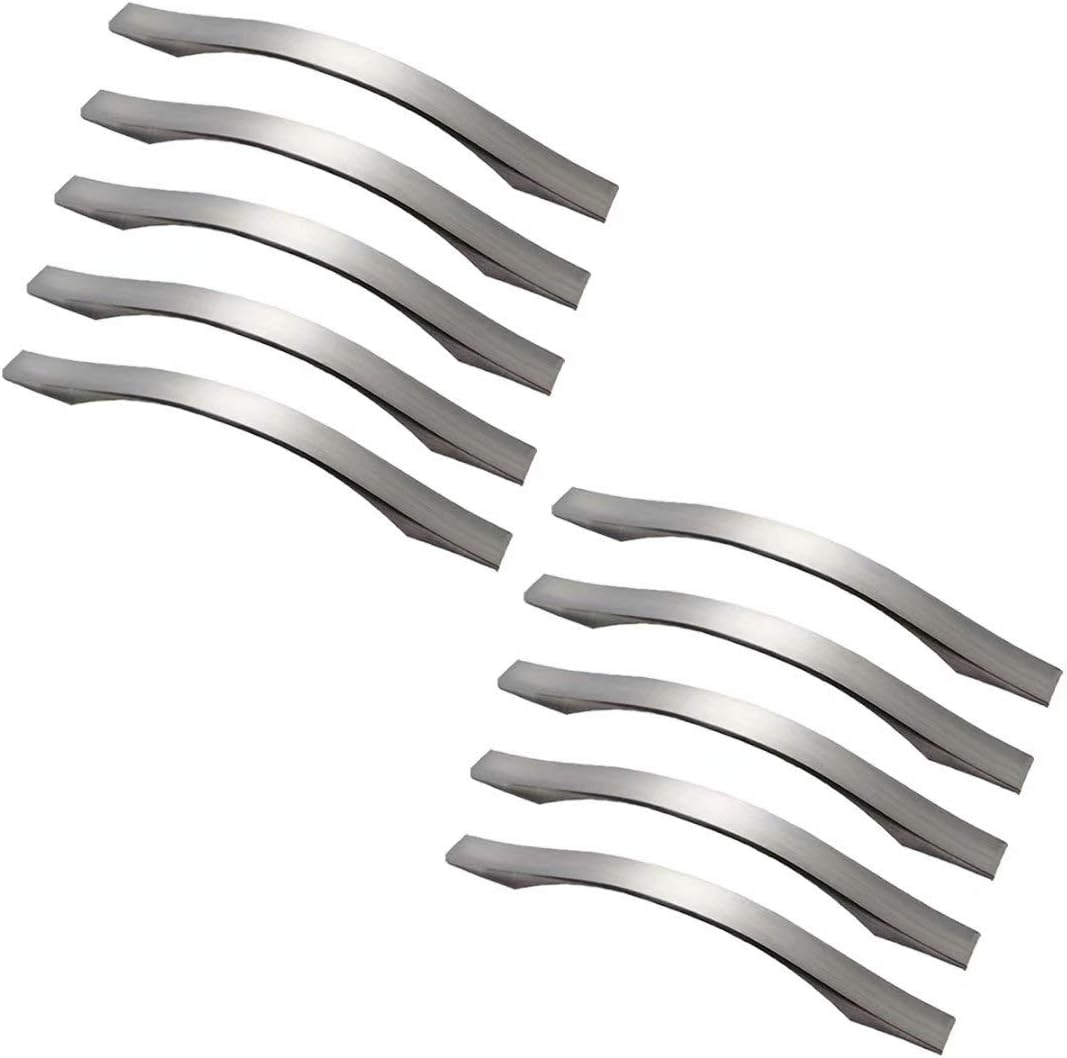 Zestaw 10 uchwytów do szuflad ze szczotkowanego niklu i stopu aluminium do szafek kuchennych (rozstaw otworów: 160 mm)