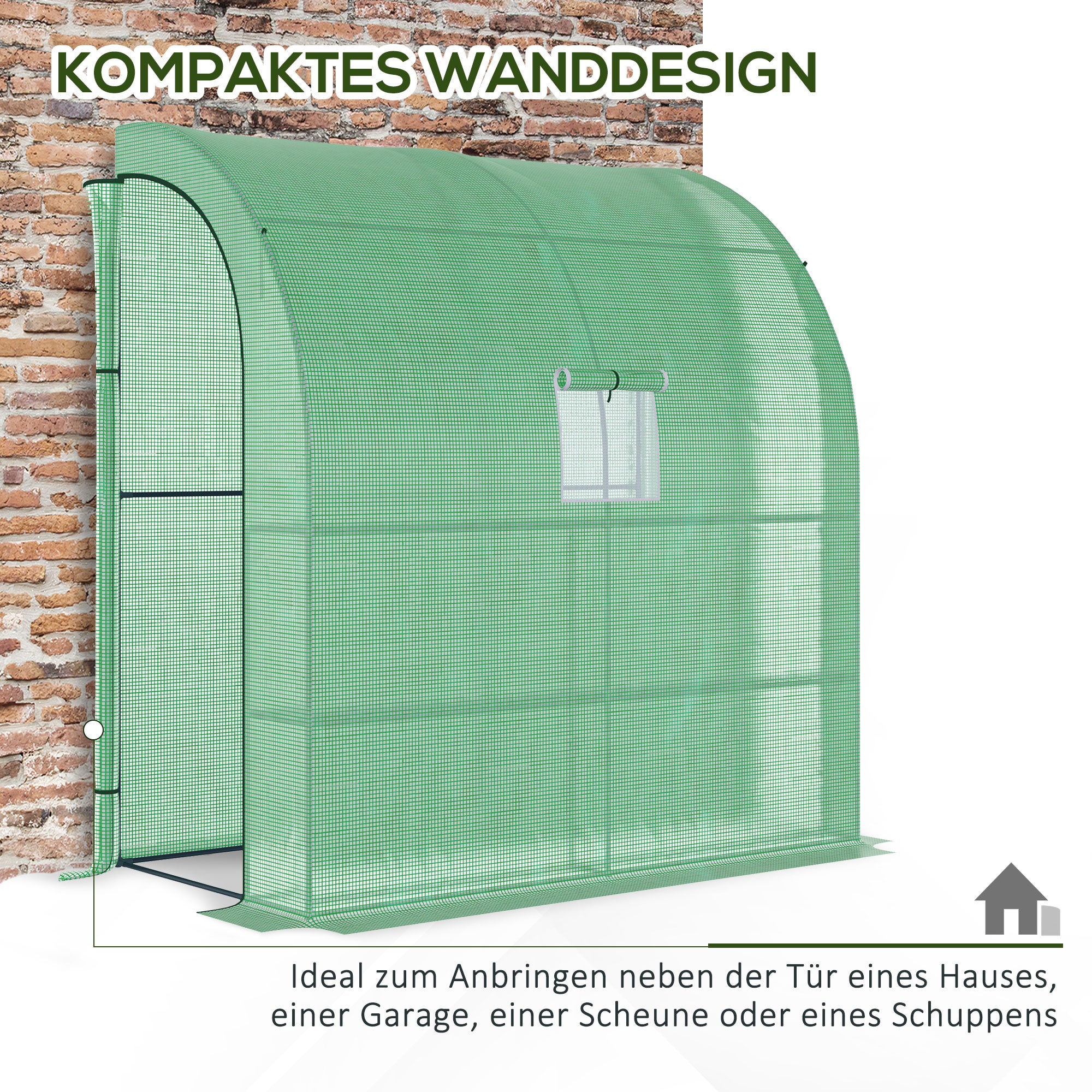 Serre Outsunny en aluminium avec fenêtres en filet, portes enroulables, protection UV, verte, 200 x 100 x 215 cm - 7