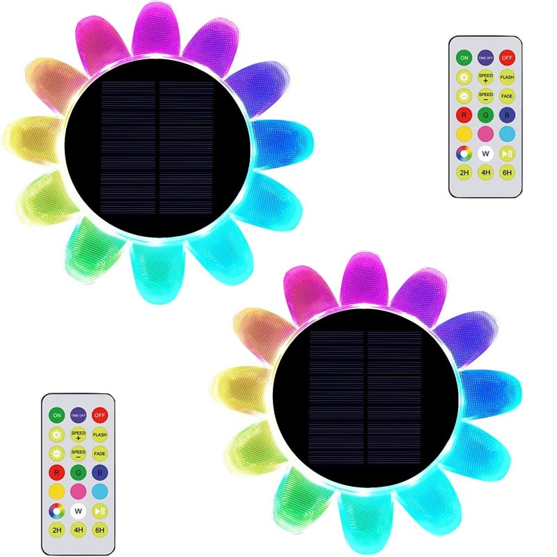 Pływające światła basenowe RVB, słonecznikowa lampa ogrodowa zasilana energią słoneczną IP68, wodoodporne światła LED do stawu z pilotem - 2 szt.