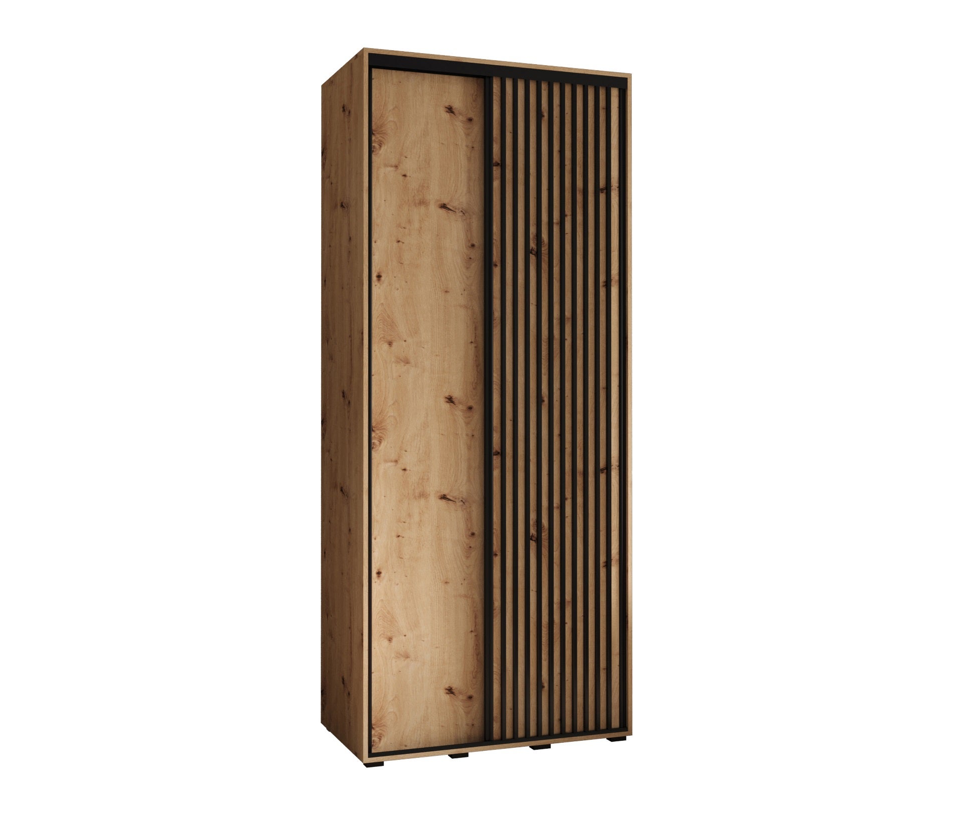 Szafa przesuwna wysoka Lanko 1 110 x 60 x 235,2 cm artisan + artisan + lamele czarny - Abiks Meble