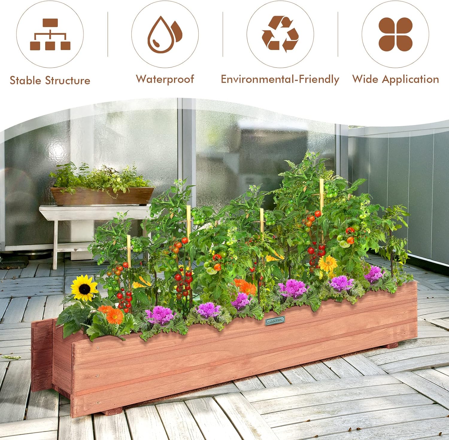Jardinière Surélevée en Bois avec Construction Solide pour Légumes,Fleurs, Bac à Fleurs pour Terrasse/Jardin, 90X18X15 CM - 2
