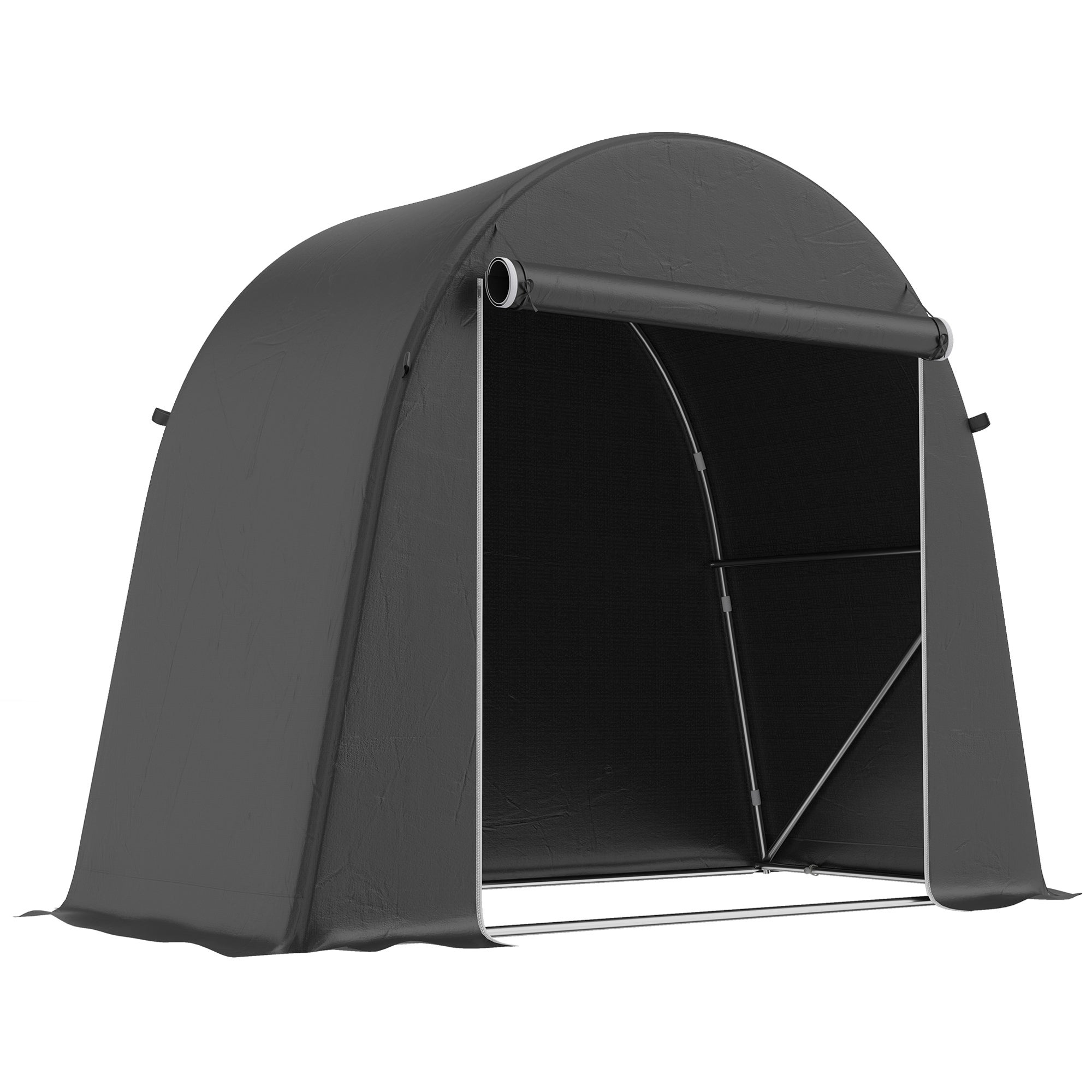 Cabanon de jardin portable, tente à vélo, porte éclair roulettes, cadre métal, housse plastique, rangement polyvalent, gris foncé - 2