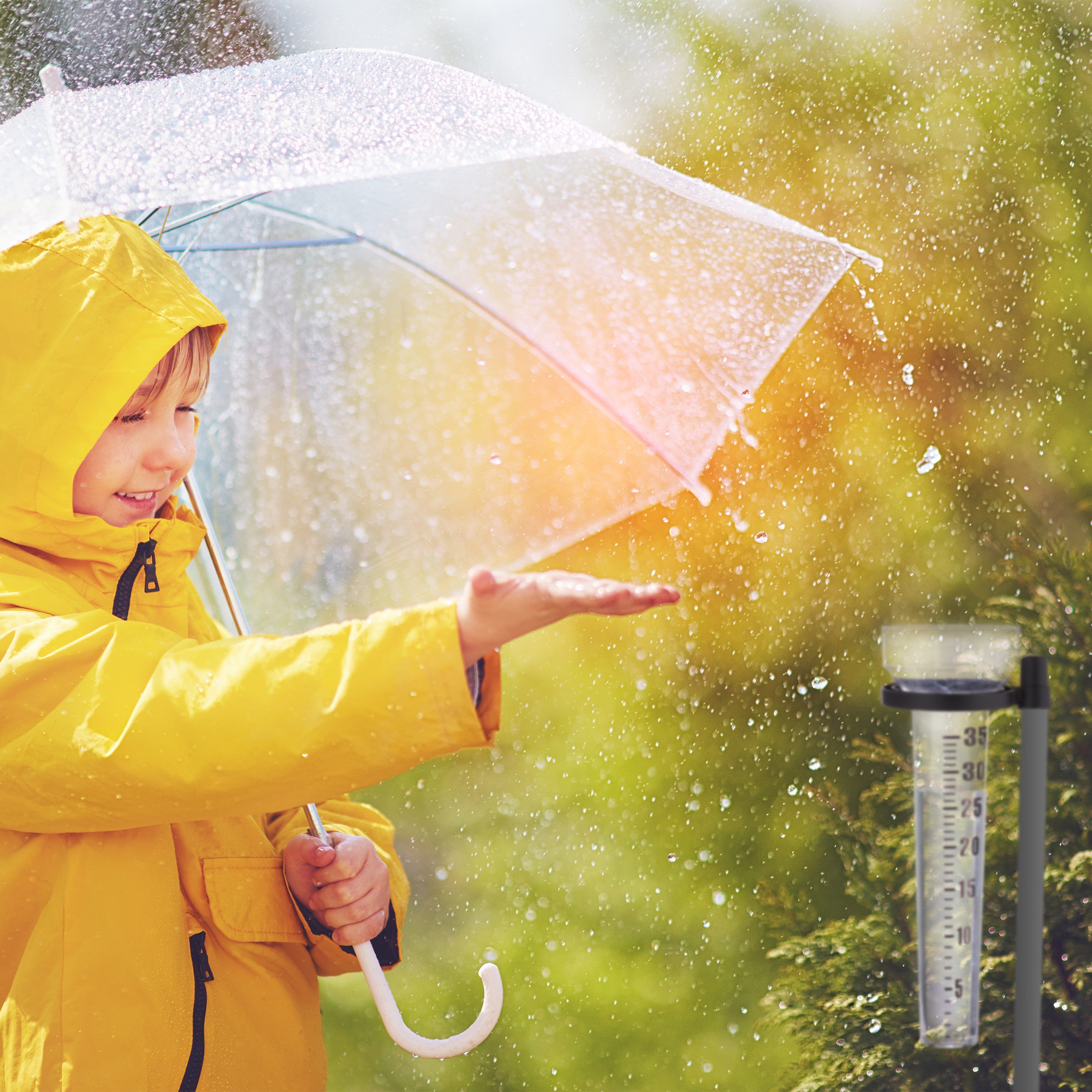 Lot de 2 pluviomètres, à fixation, Compteur pour le jardin, gros affichage, 35 mm/m², plastique, transparent, Relaxdays - 3