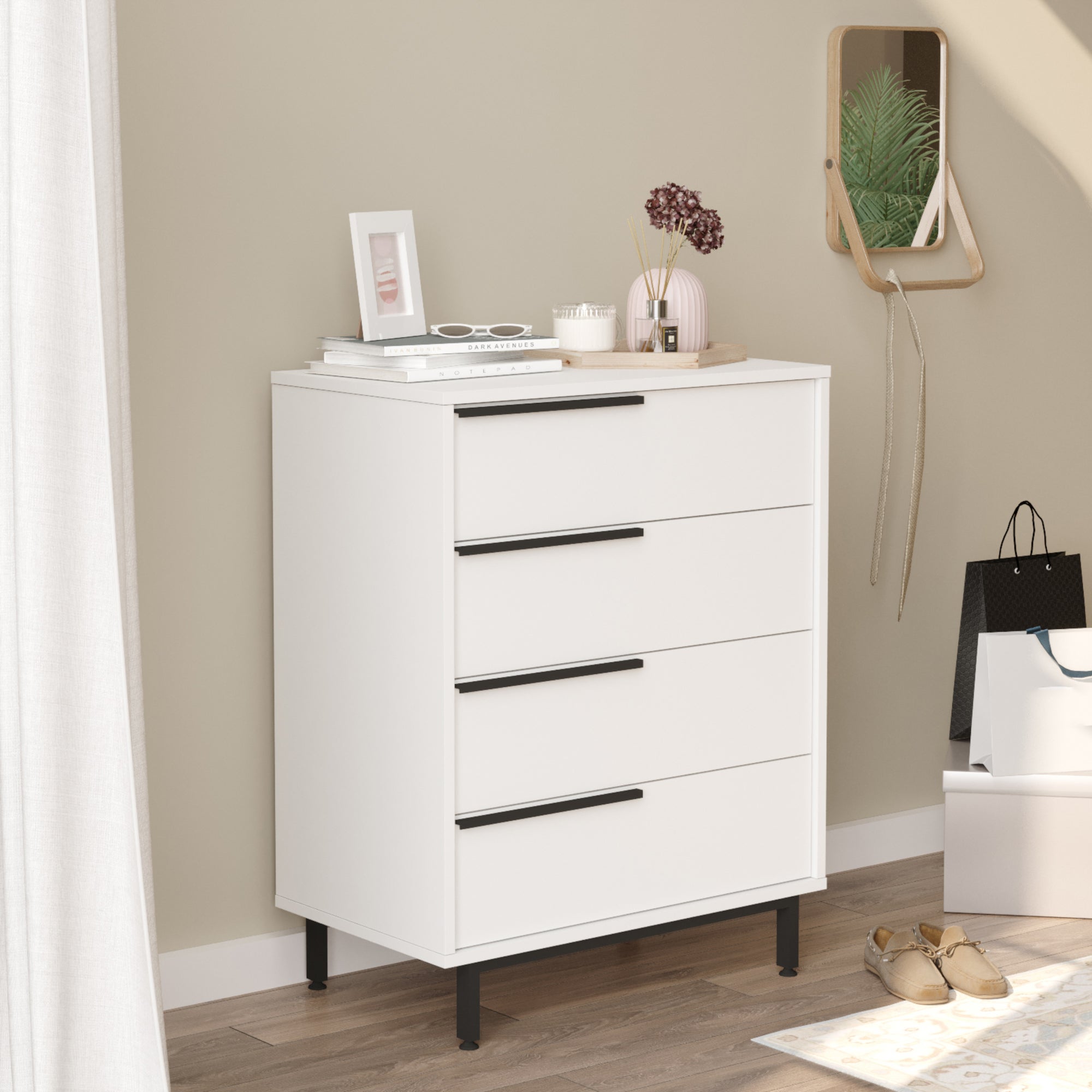 Cómoda Vesanto con 4 cajones - 95x75x44,5cm - Blanco [en.casa] | Leroy ...