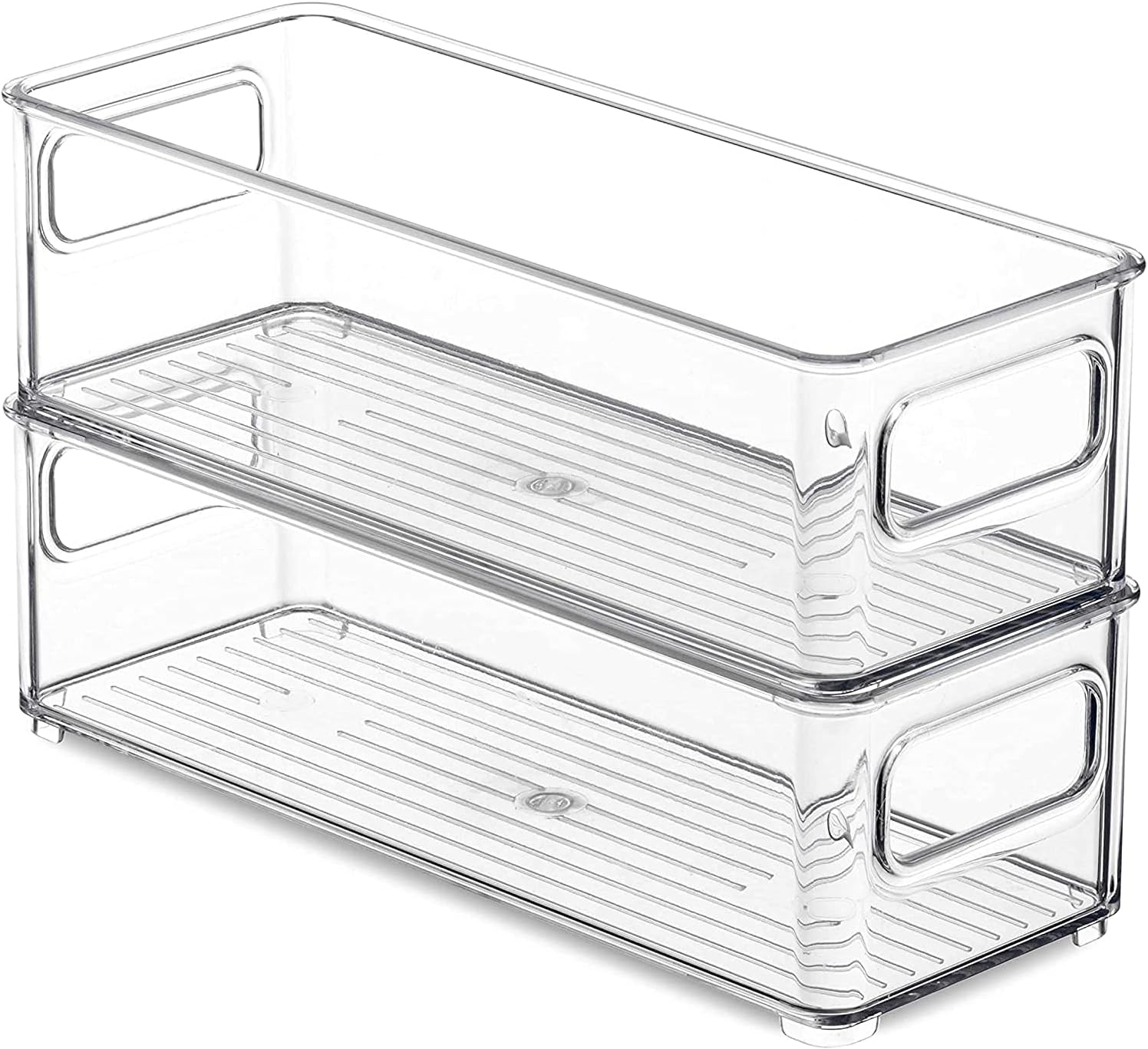 Zestaw 2 przezroczystych pudełek do przechowywania w lodówce – organizer kuchenny z uchwytami, 25×9,5×7,5 cm, pojemnik do przechowywania w lodówce