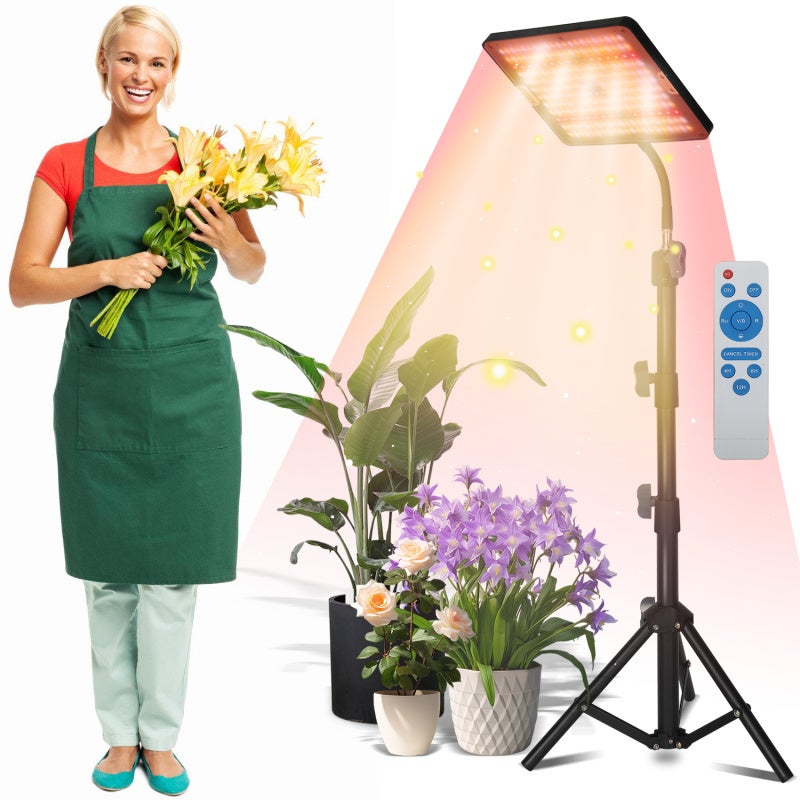 Lampa podłogowa LED do roślin z timerem i ściemniaczem, czarna, regulowana wysokość 77-130 cm