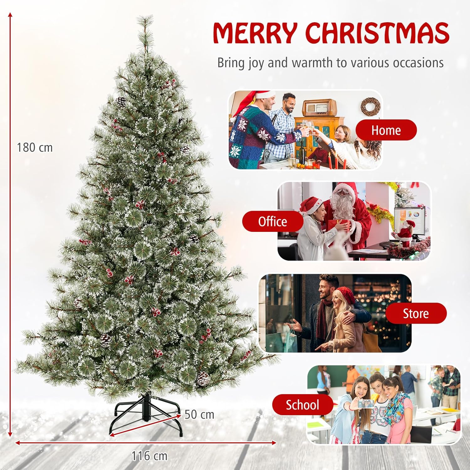 Albero di Natale Artificiale 180 CM, Albero di Natale Pre-Illuminato con 350 Luci LED Multicolore e Calde, 9 Modalità, 598 Punte di Pino, 42 P - 9