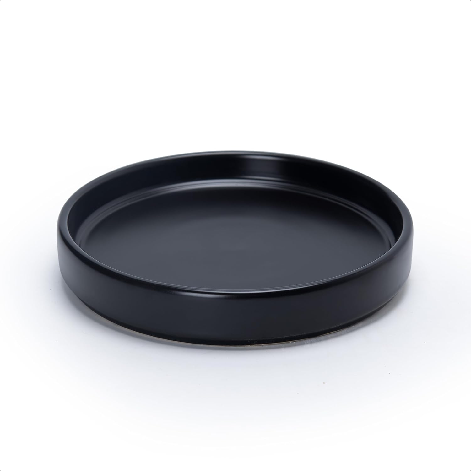 Czarna ceramiczna podstawka pod doniczkę, średnica zewnętrzna 21 cm, nadaje się do stosowania wewnątrz i na zewnątrz, 1 sztuka.