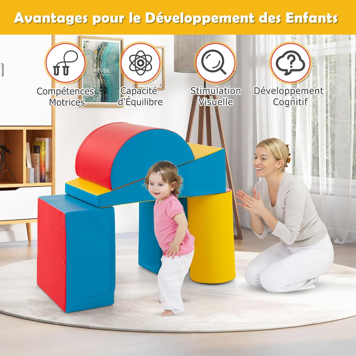 5 PCS Parcours Motricité Bébé, Module Motricité en Mousse PU avec Remplissage en EPE, Jouets Éducatifs Convient pour Enfants d'Âge Préscolaire - 5