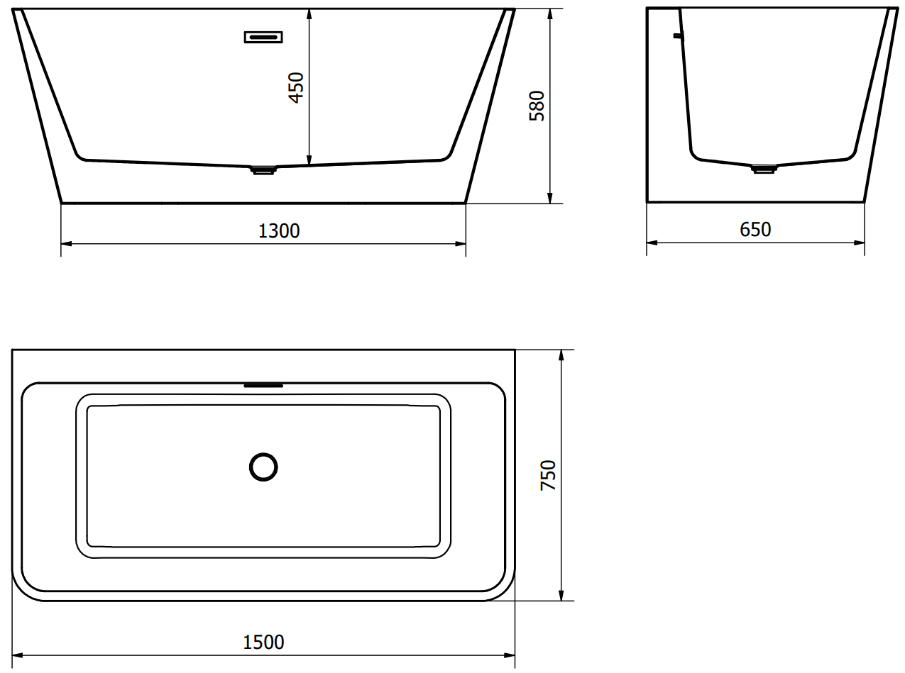 Mexen Volta wanna wolnostojąca przyścienna 150 x 75 cm, biała, przelew złoty - 51131507500-50 - 6