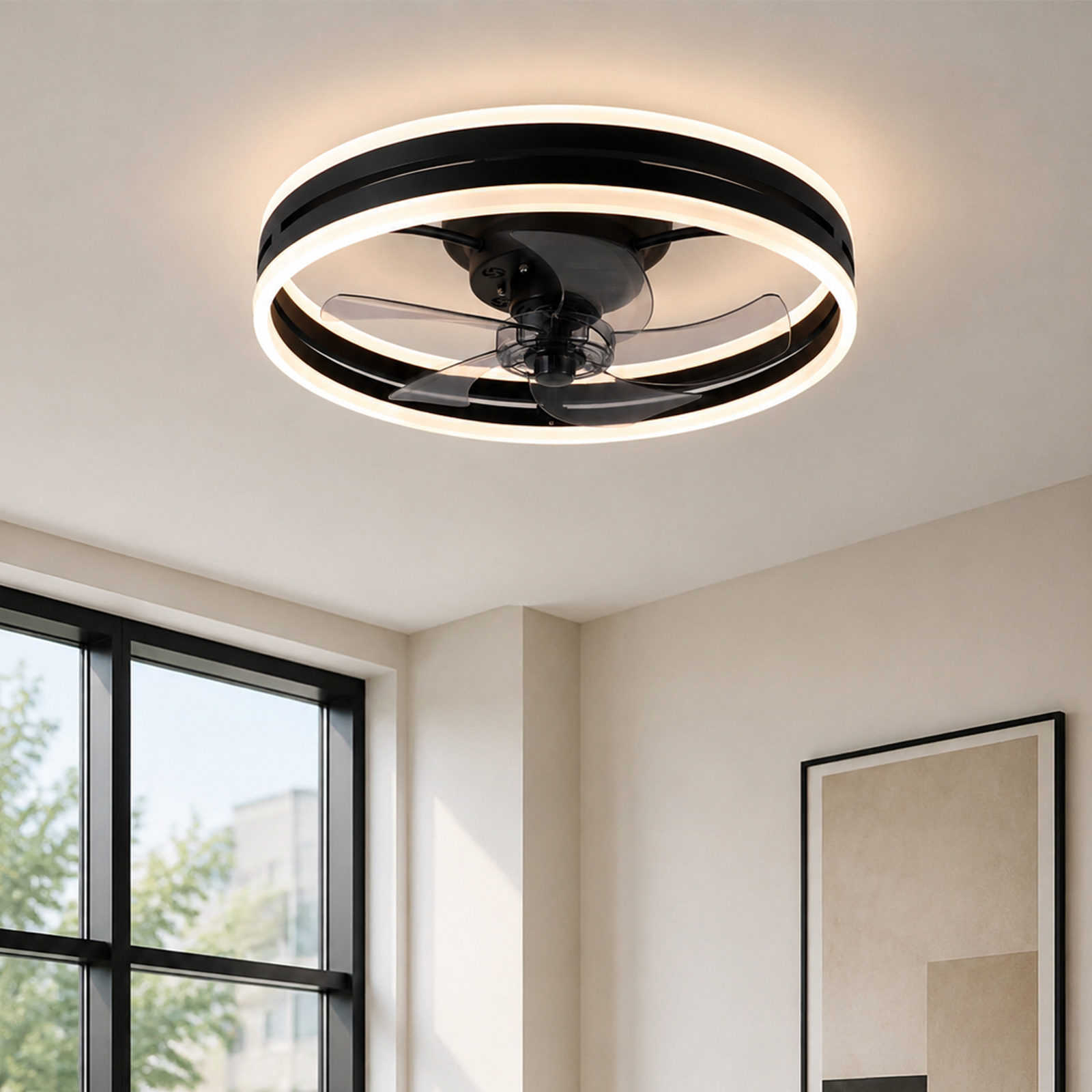 NETTLIFE Lampowentylator LED z Pilotem - Cichy Wentylator Sufitowy, Ściemnialny, 3 Barwy Światła, Timer, Nowoczesny do Salonu i Sypialni