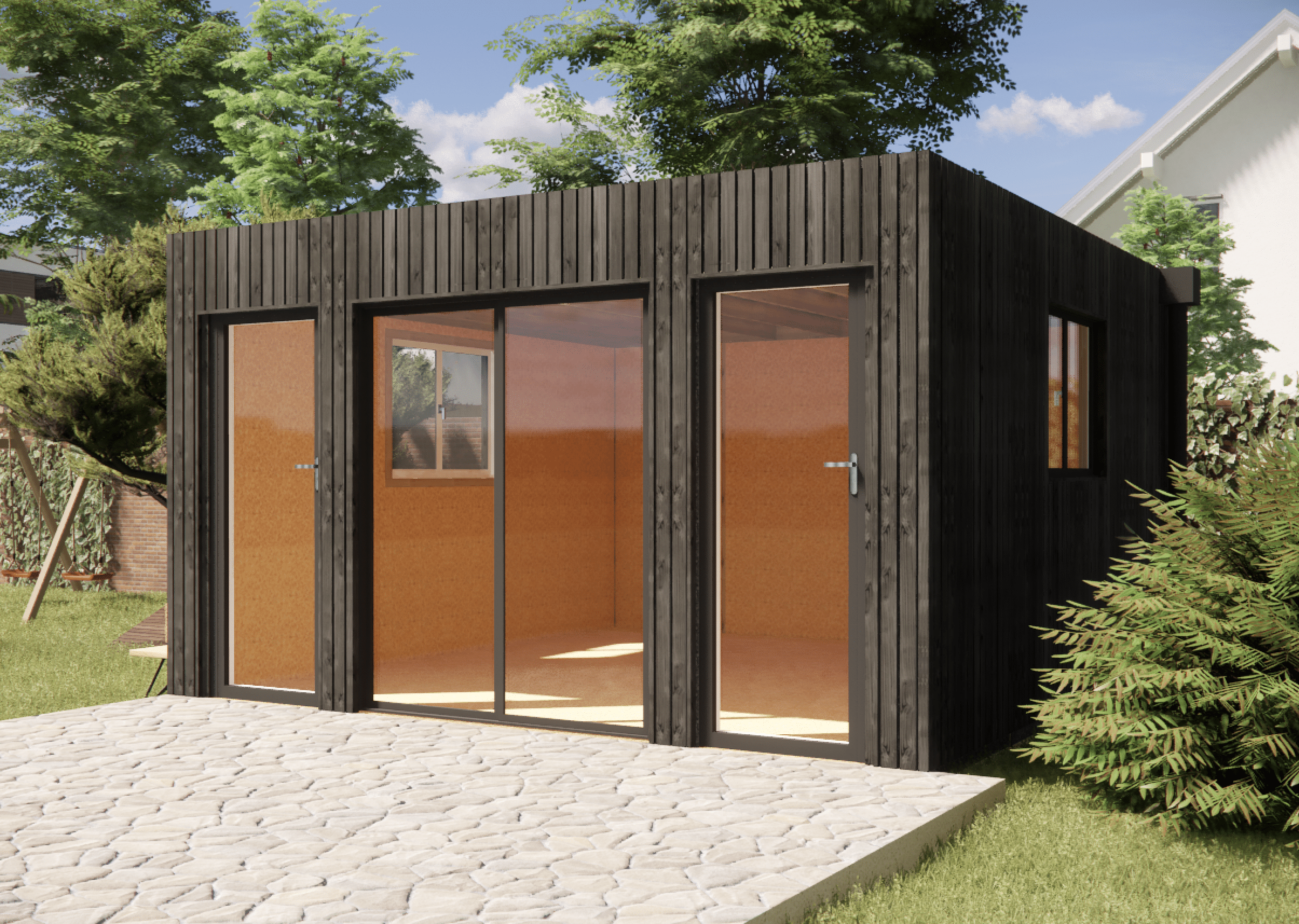 Dépendance de jardin à louer en bois 4,4 x 4,6 x 2,7 m avec plancher isolé / menuiseries alu k-line - 6