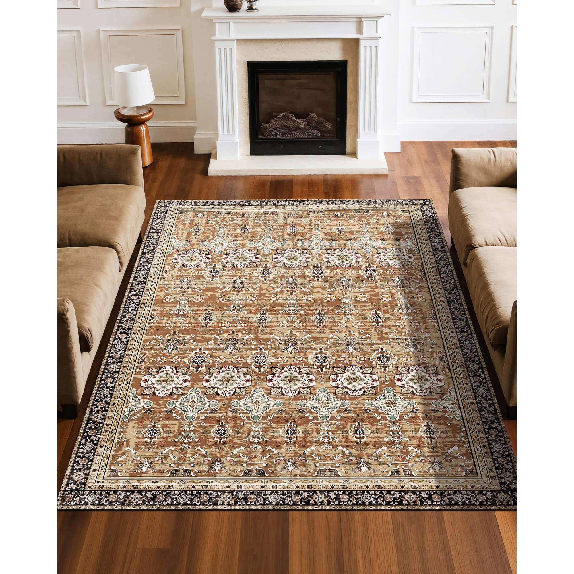 Tapete SucceBuy 1,8x2,7m, lavável antiderrapante, pelo curto denso, estilo vintage. Quarto, escritório, entrada. Marrom e verde - 2