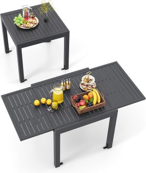 Table de Salle à Manger Extensible de 80 à 160 cm, Table d'Extérieur en Aluminium pour 4 à 6 Personnes avec Plateau à Lattes