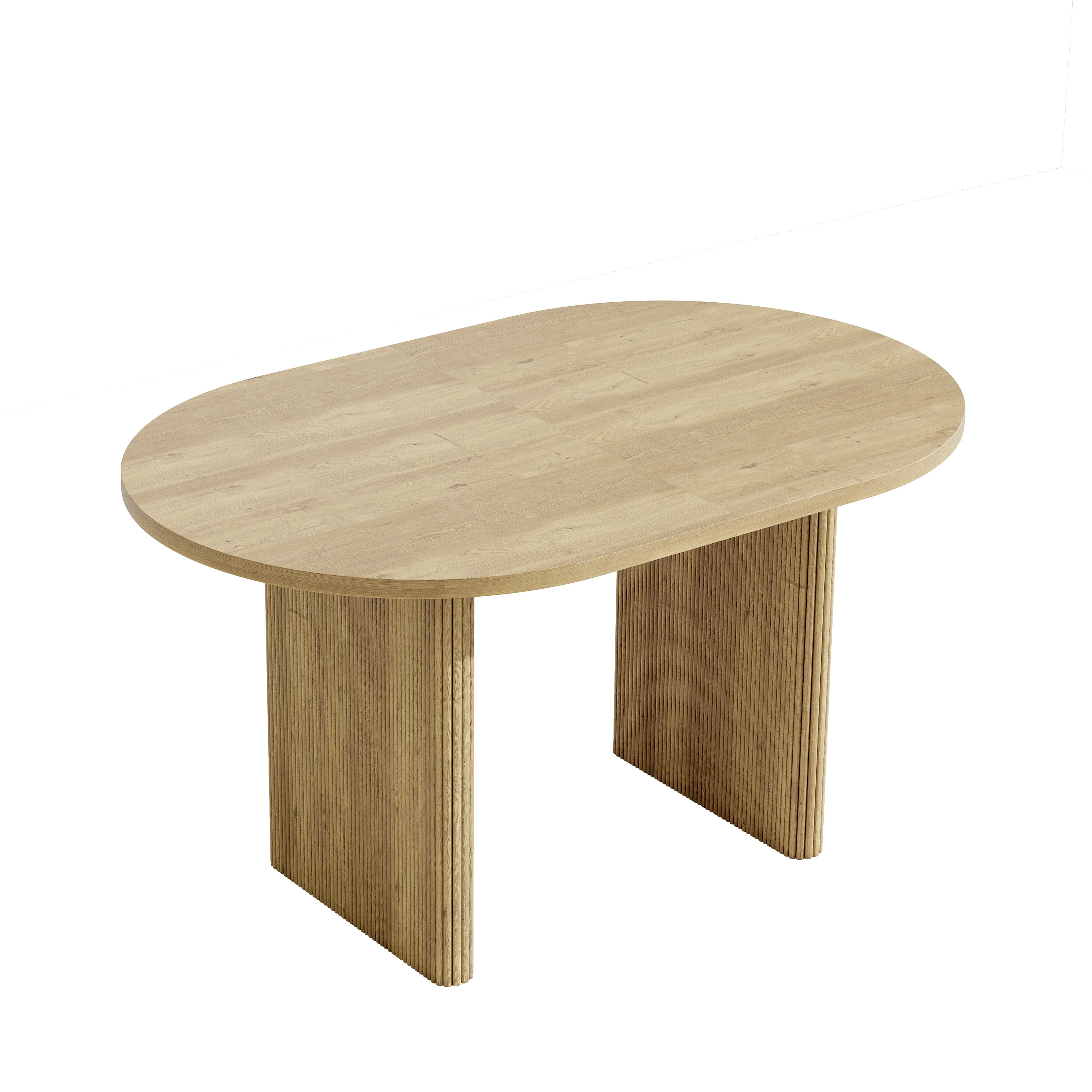 Rozkładany owalny stół jadalny na 6-8 osób - 140/200 x 90 x 75 cm - płyta MDF, blat o grubości 3 cm, nogi z listew synchronicznych - dąb - 9