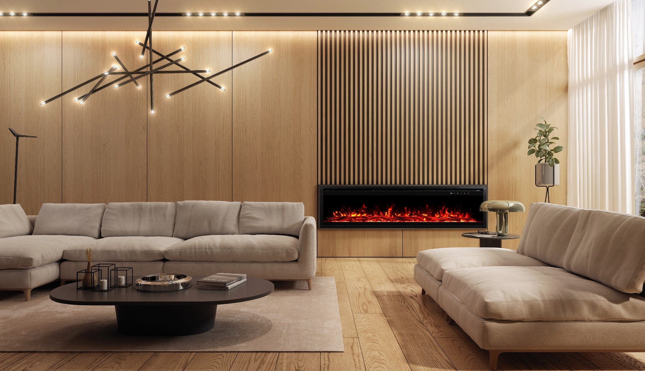 Cheminée électrique AFLAMO Royal PRO 160 - feu premium - murale ou encastrable - 160x38x16 cm - cheminée LED décorative avec chauffage 750/1500 W - 4
