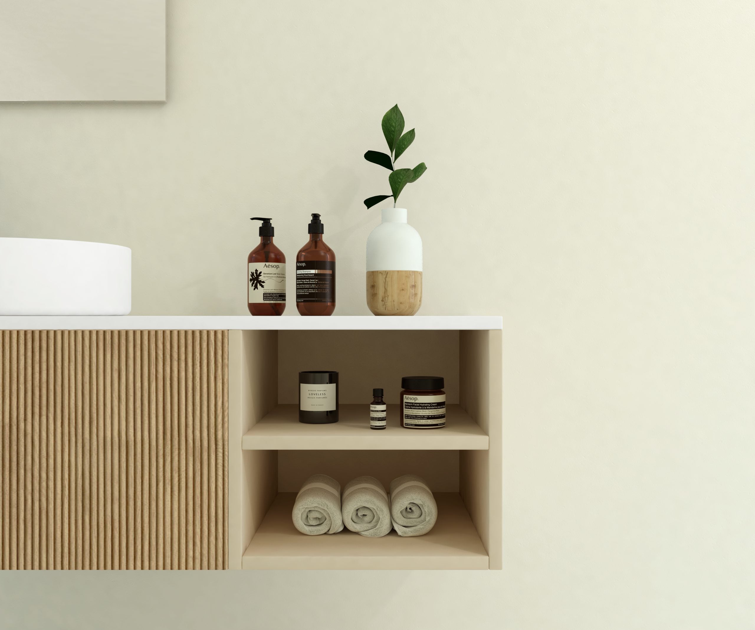Pack Meuble de Salle de Bain Avantarea avec Vasque Simple et Miroir Alma CHALAIN Biscuit 120CM - 2
