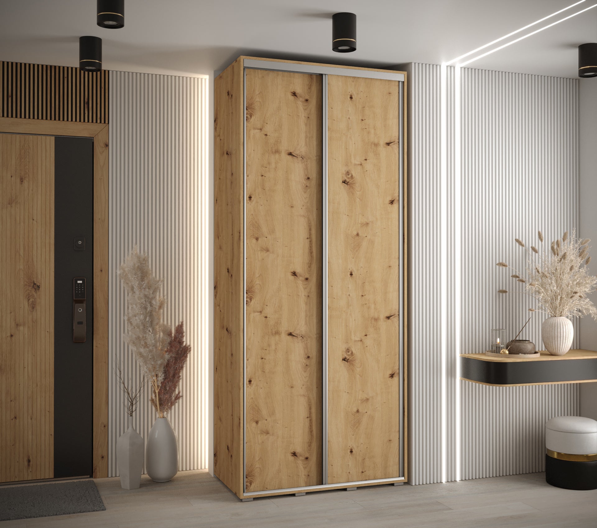 Szafa przesuwna wysoka Davos 1 120 x 45 x 235,2 cm artisan + artisan + u. srebrny - Abiks Meble