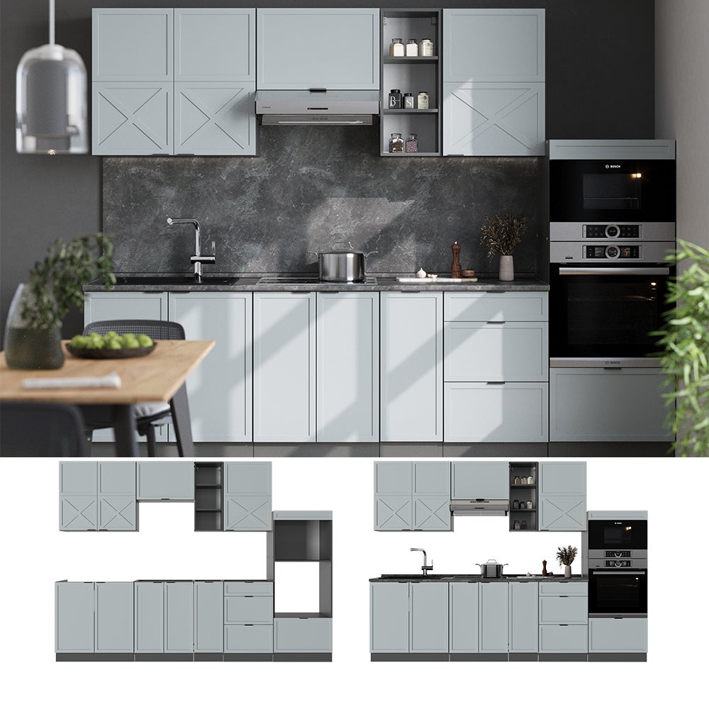 Vicco Cuisine Fame-Line, Bleu clair-gris/Anthracite, 280cm sans PT - 5
