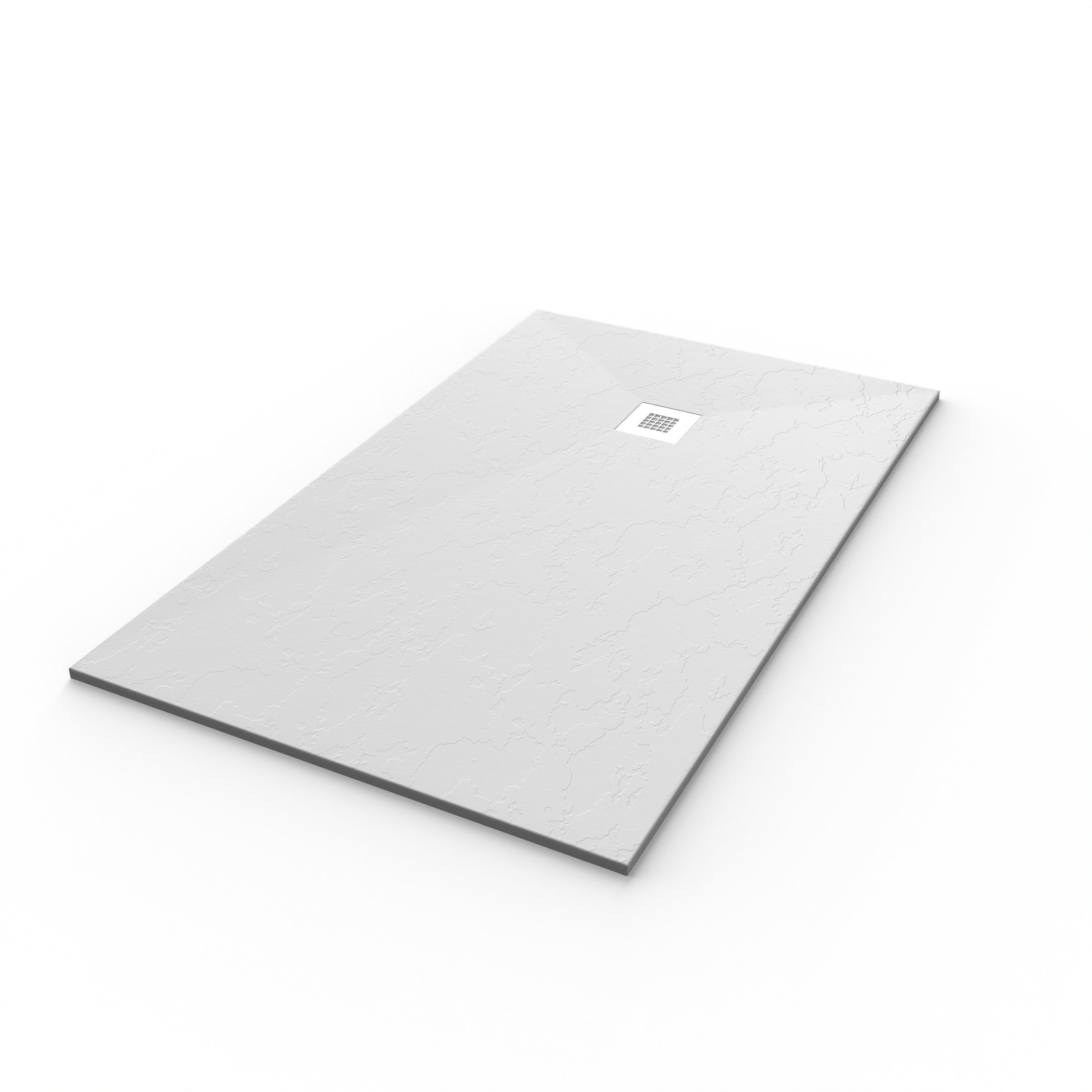 NEBADOON | Plato Ducha de Resina Modelo Roma - Textura Pizarra Antideslizante – Blanco (RAL 9003) 70x70cm – Incluye Válvula Desagüe y Rejilla - 6